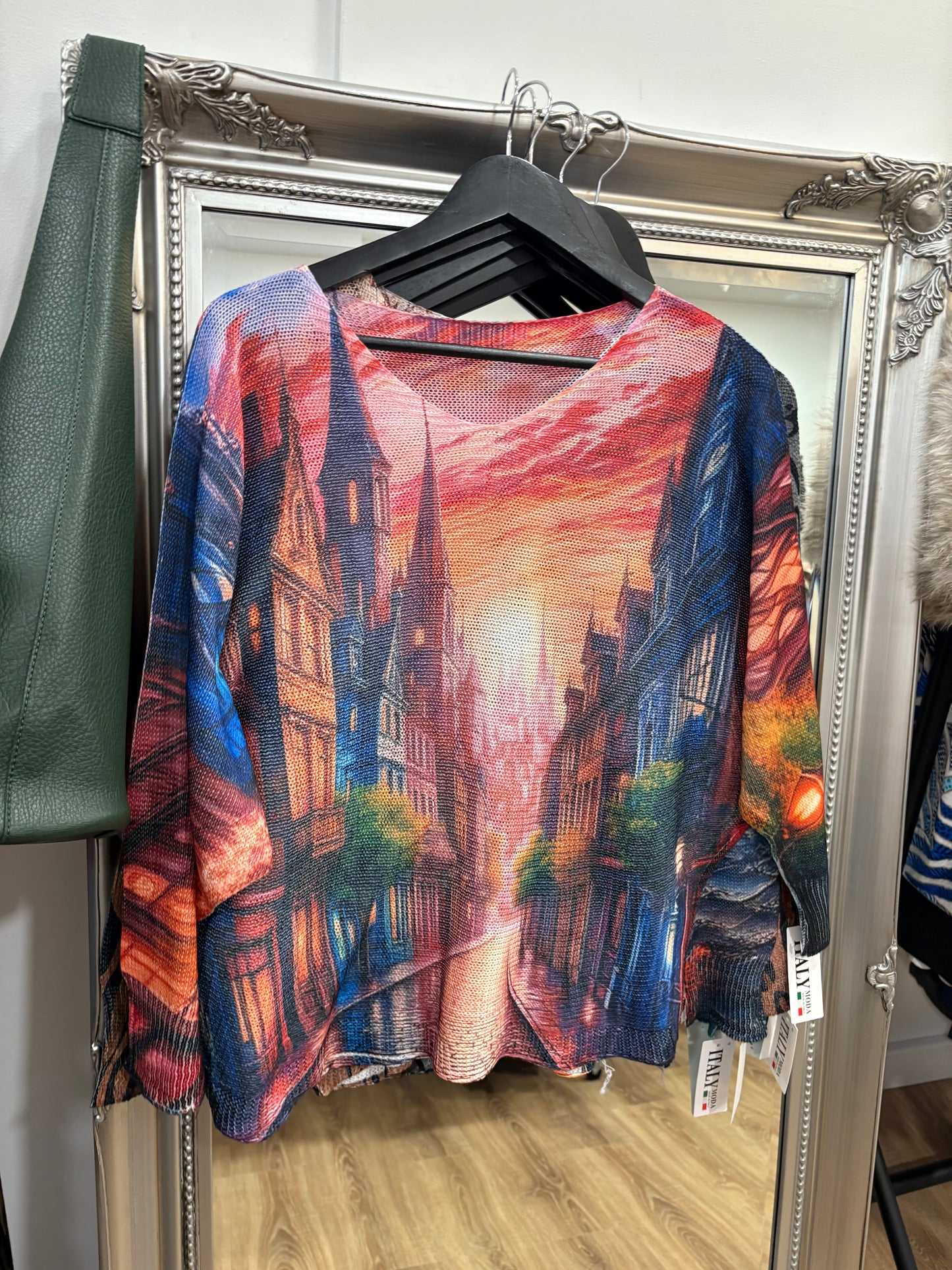 Cotton Print Batwing Jumper