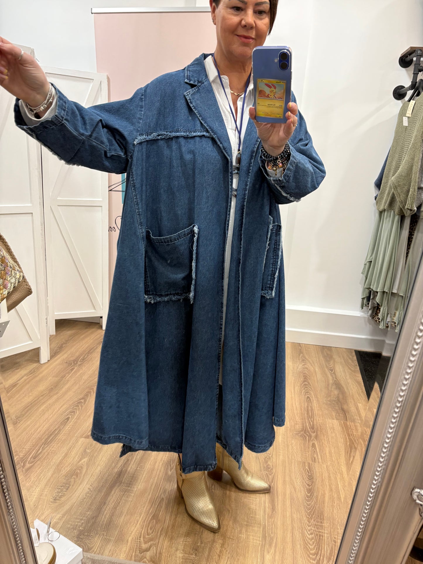 Longline Denim Duster Coat