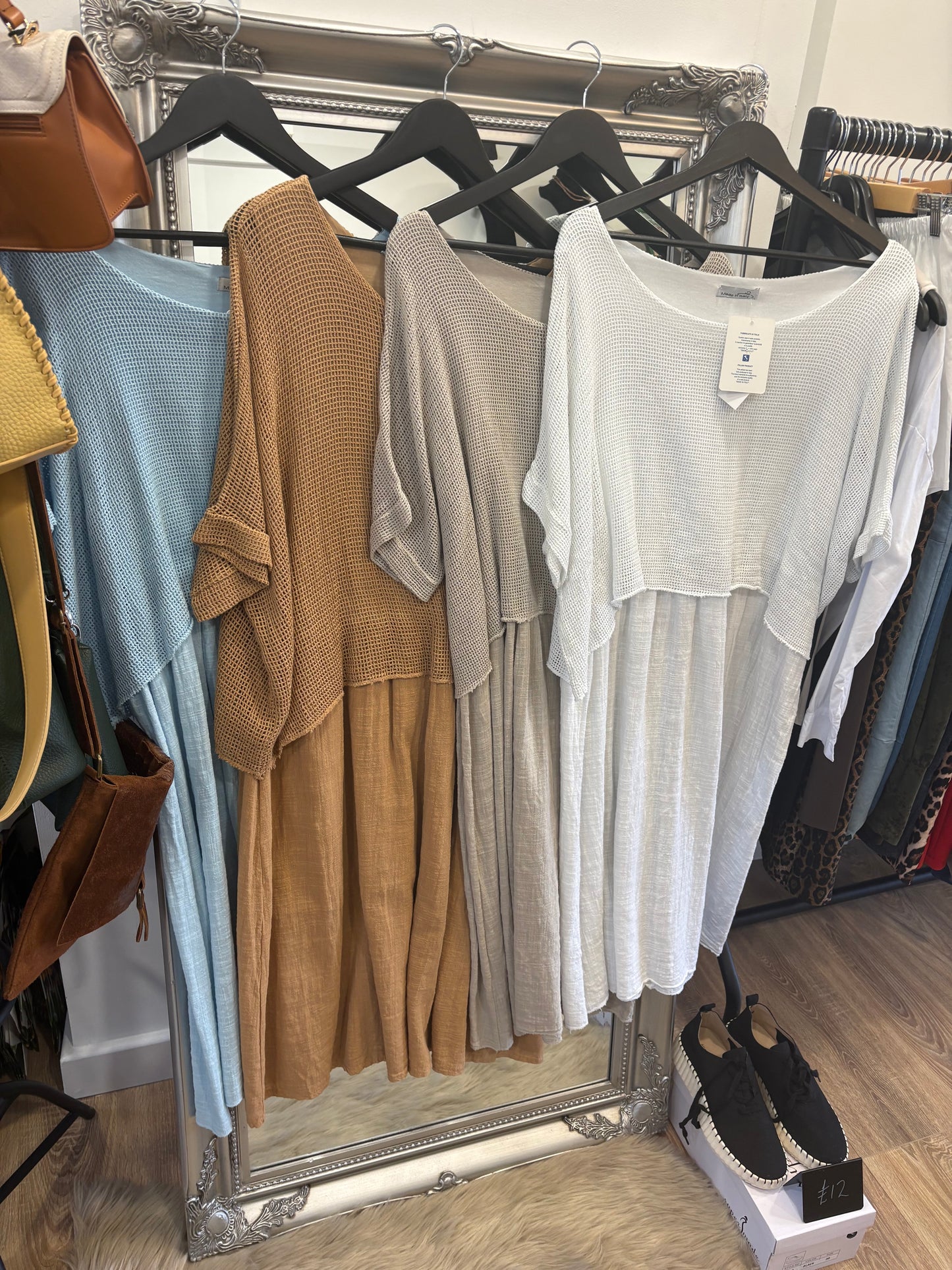 Linen Dress with Netted Top