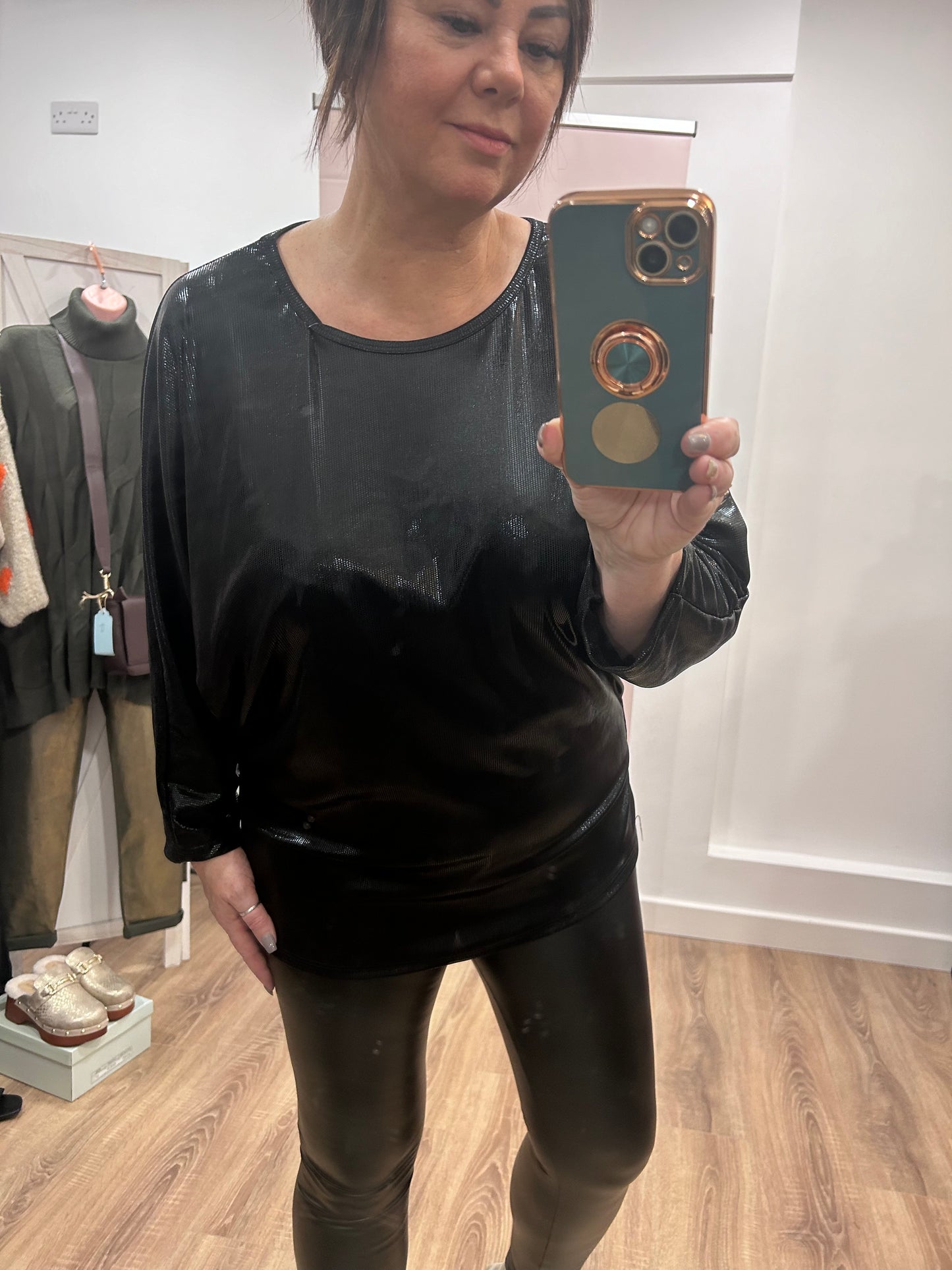 Metallic Stretch Batwing Top