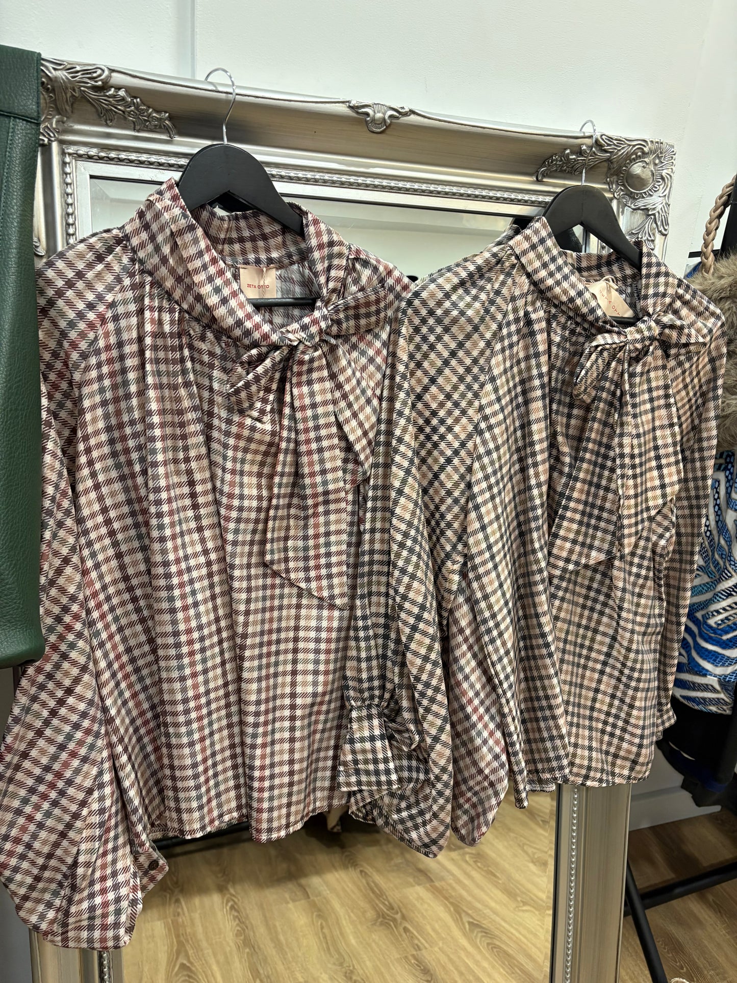 Bow Tie Neck, Checked Blouse