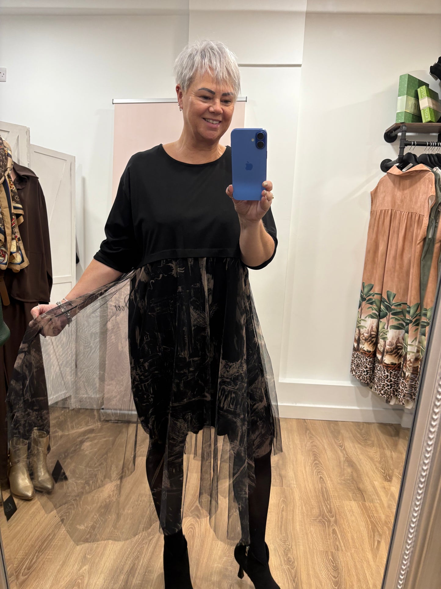 Dress with net overskirt