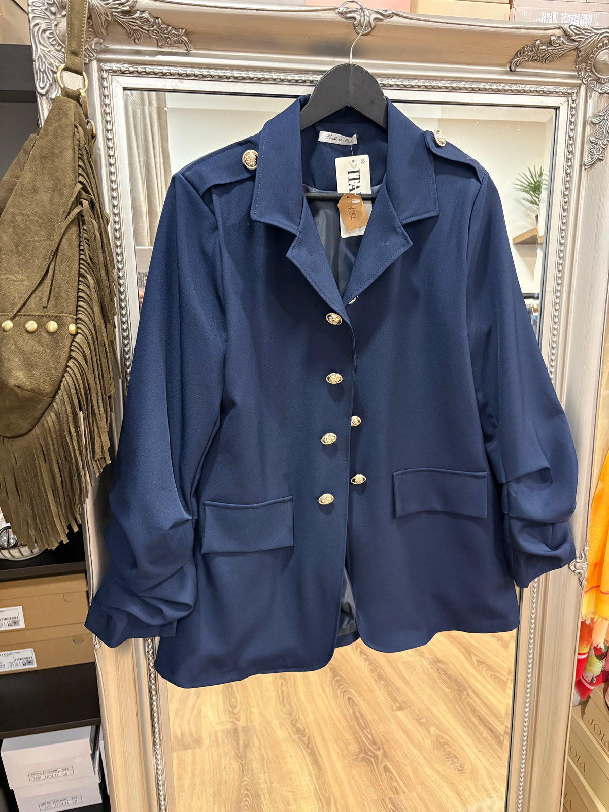Military Ruched Sleeve Blazer