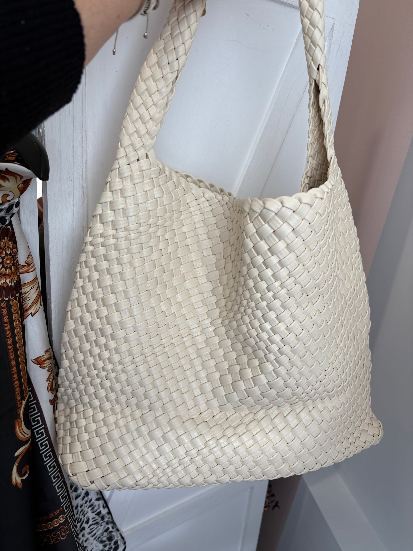 Woven Leather Look Slouch Bag with inner bag