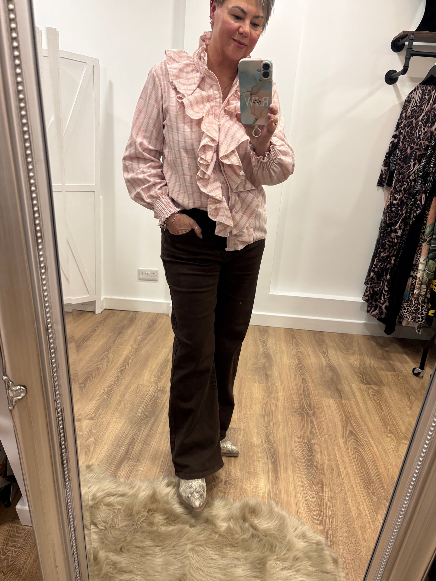 Check, Frill Front Blouse