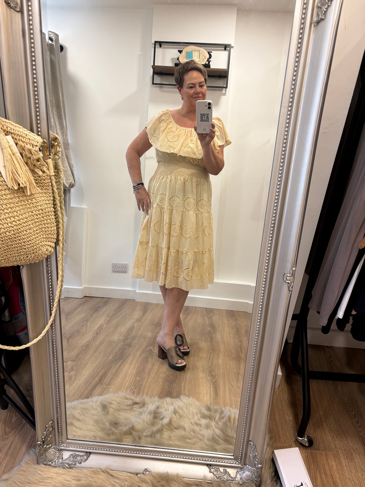 Broderie Anglaise, Frill Top Midi Dress