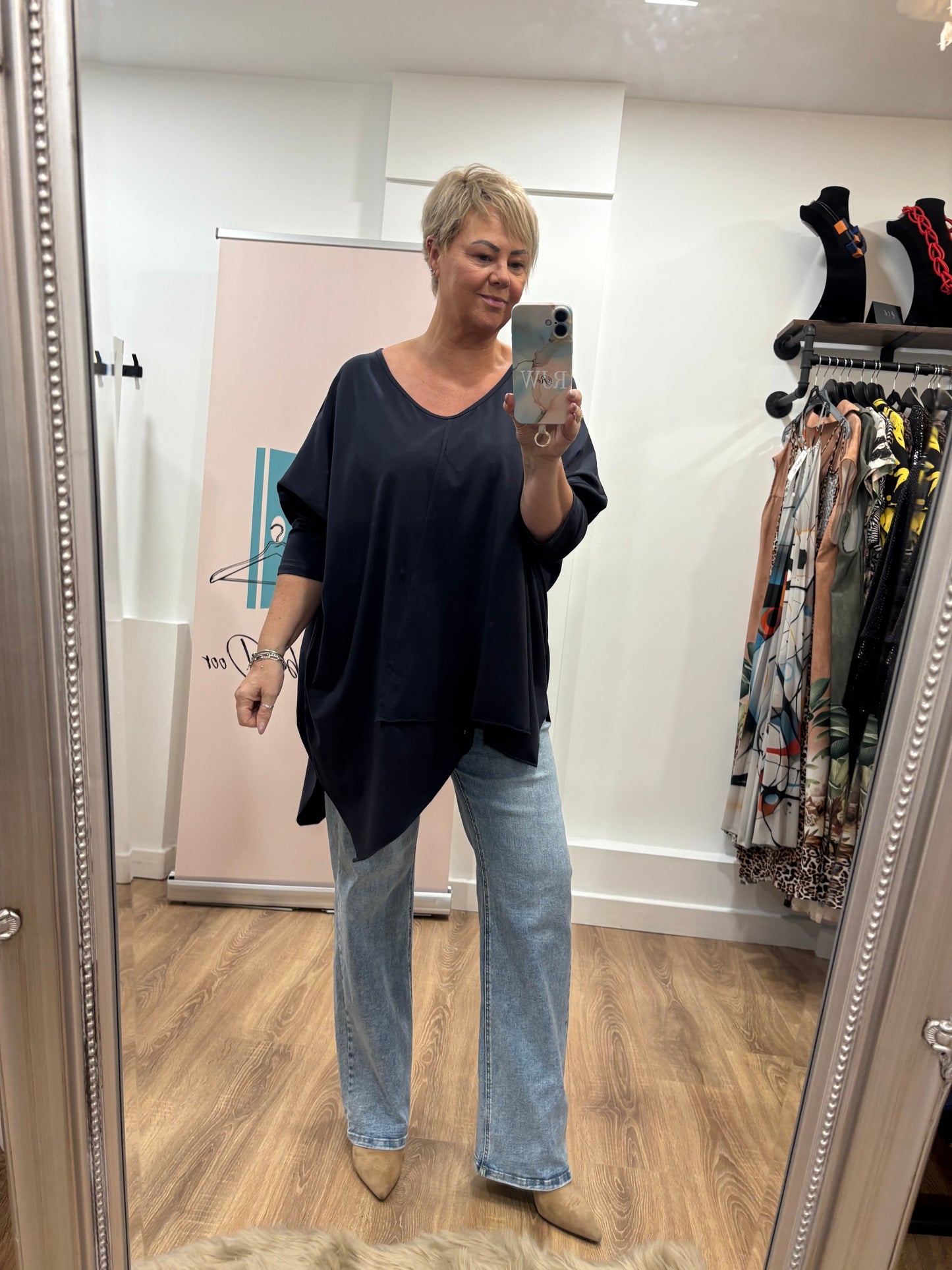 V Neck Asymmetric Hem Sweat