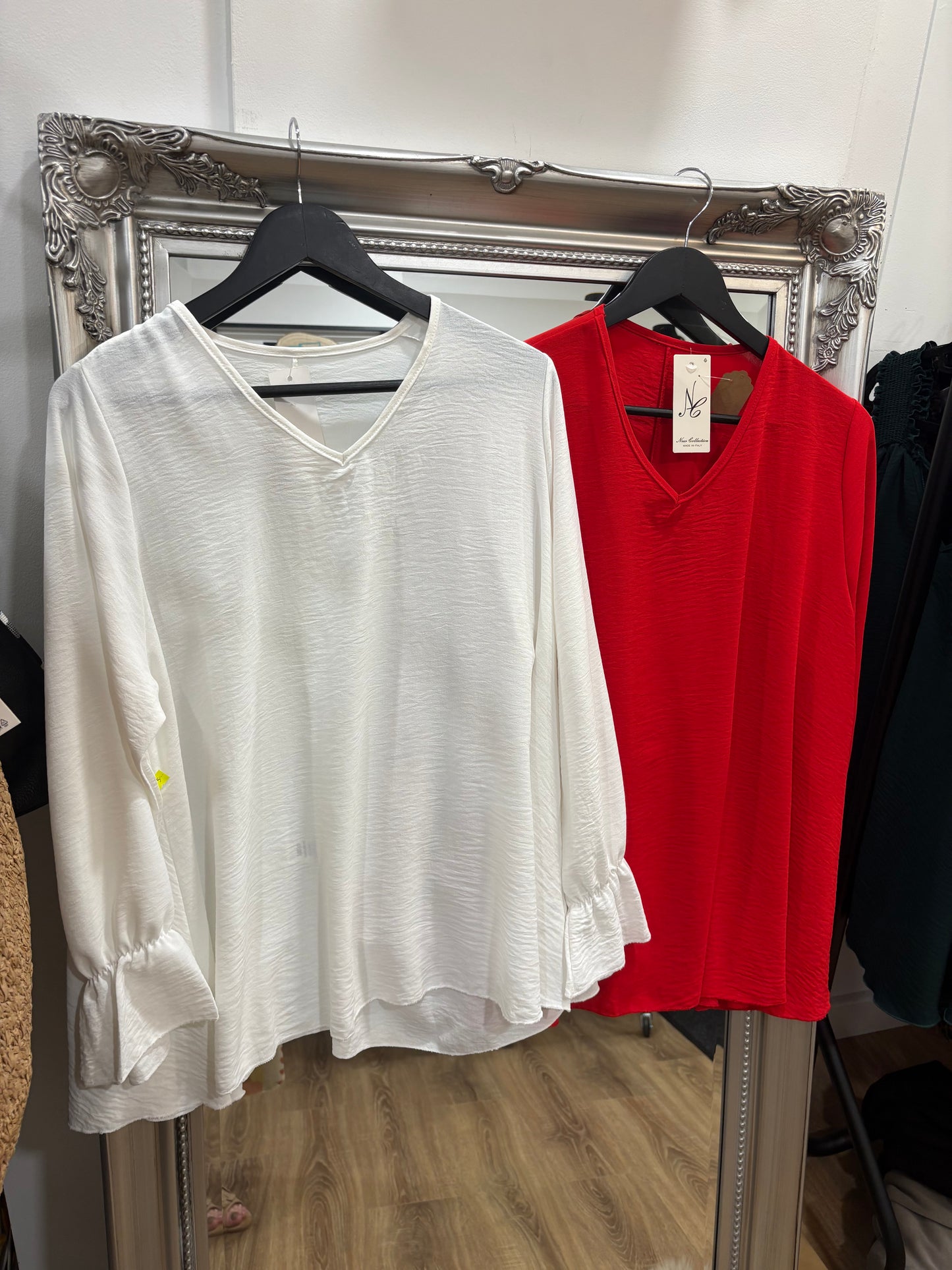 V Neck, Frill Cuff Blouse