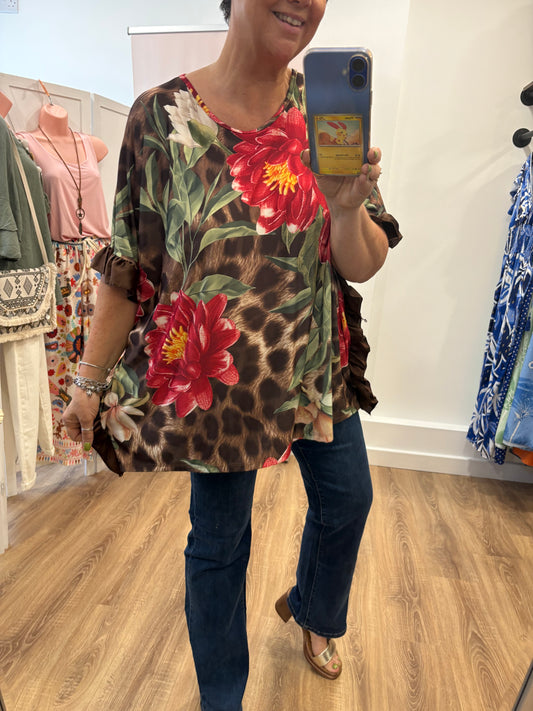 Floral, Frill Edge, Oversized Top