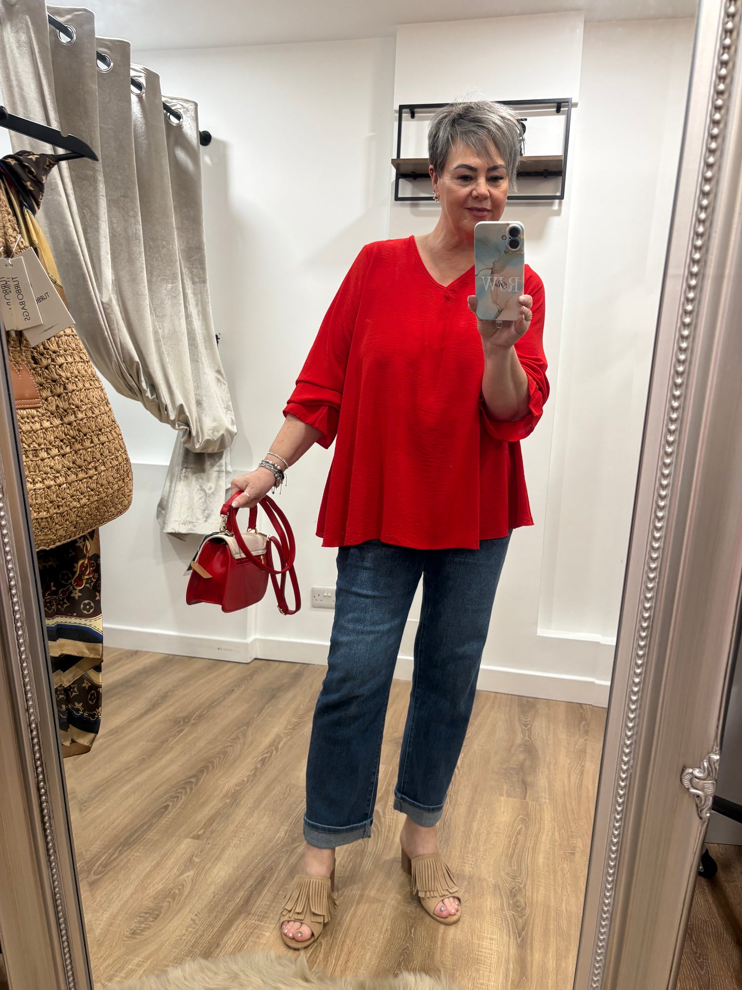 V Neck, Frill Cuff Blouse