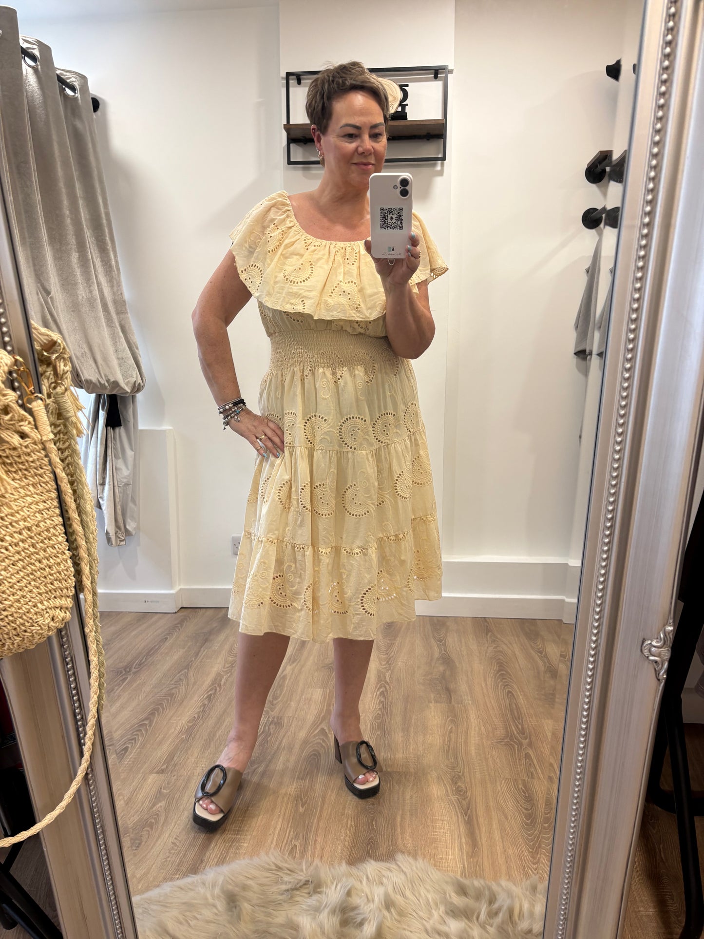 Broderie Anglaise, Frill Top Midi Dress