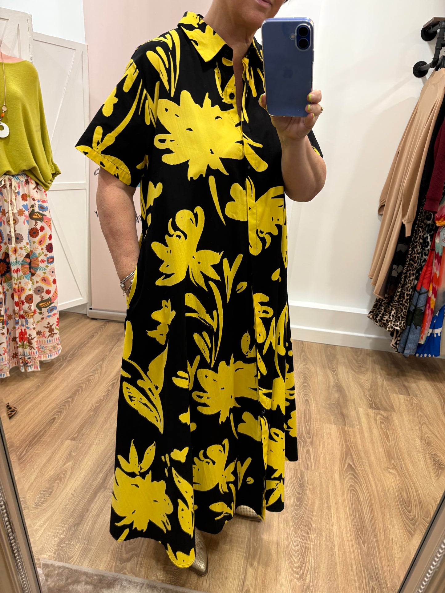 Bold Flower Maxi Shirt Dress