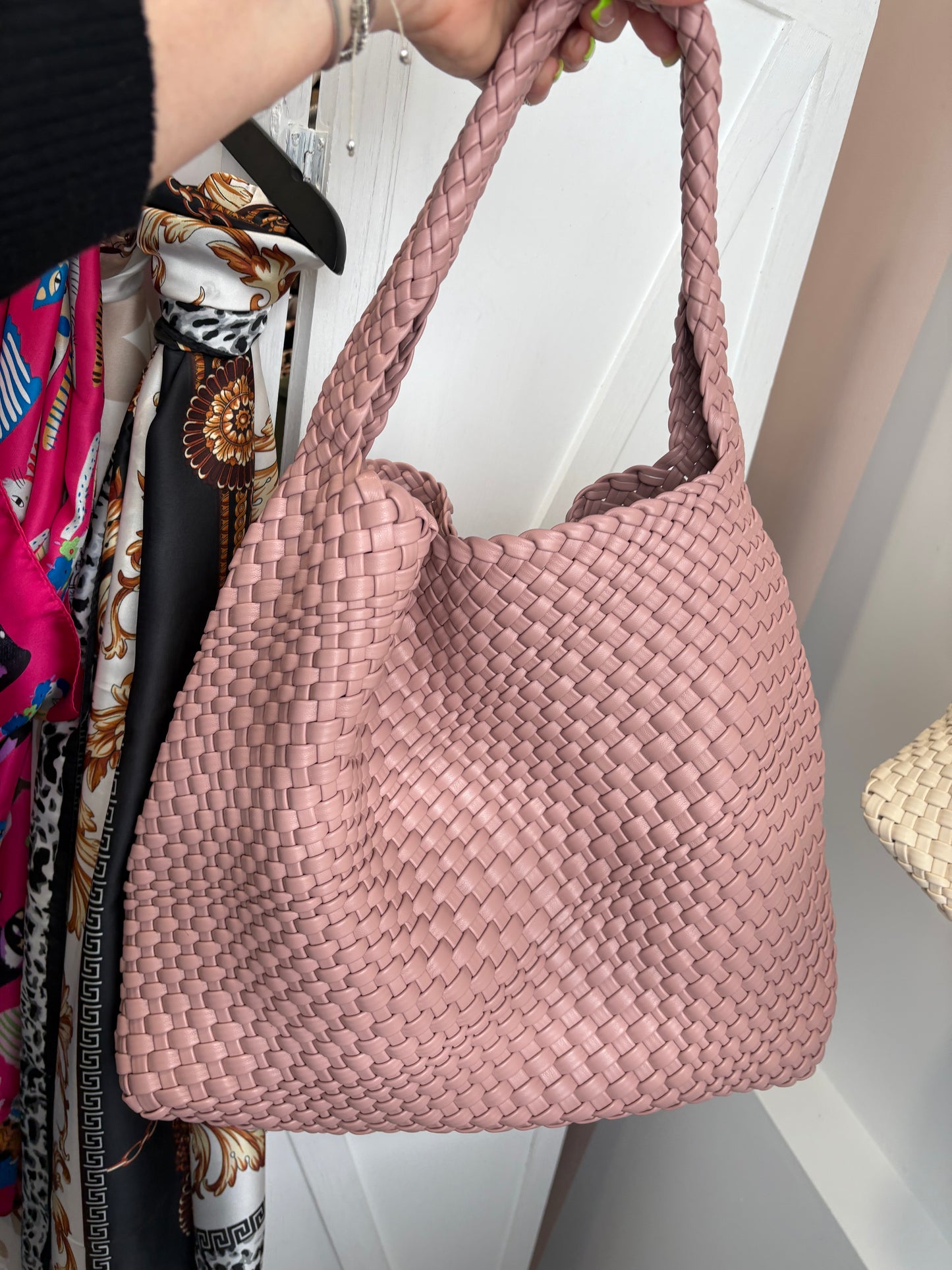 Woven Leather Look Slouch Bag with inner bag