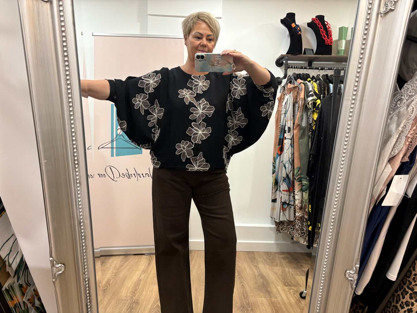 Flower Embroidered, Batwing Blouse