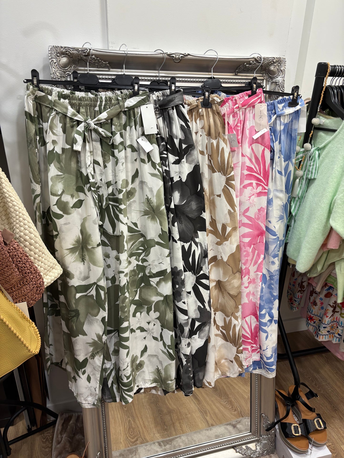 Wide Leg, Belted, Flower Trousers