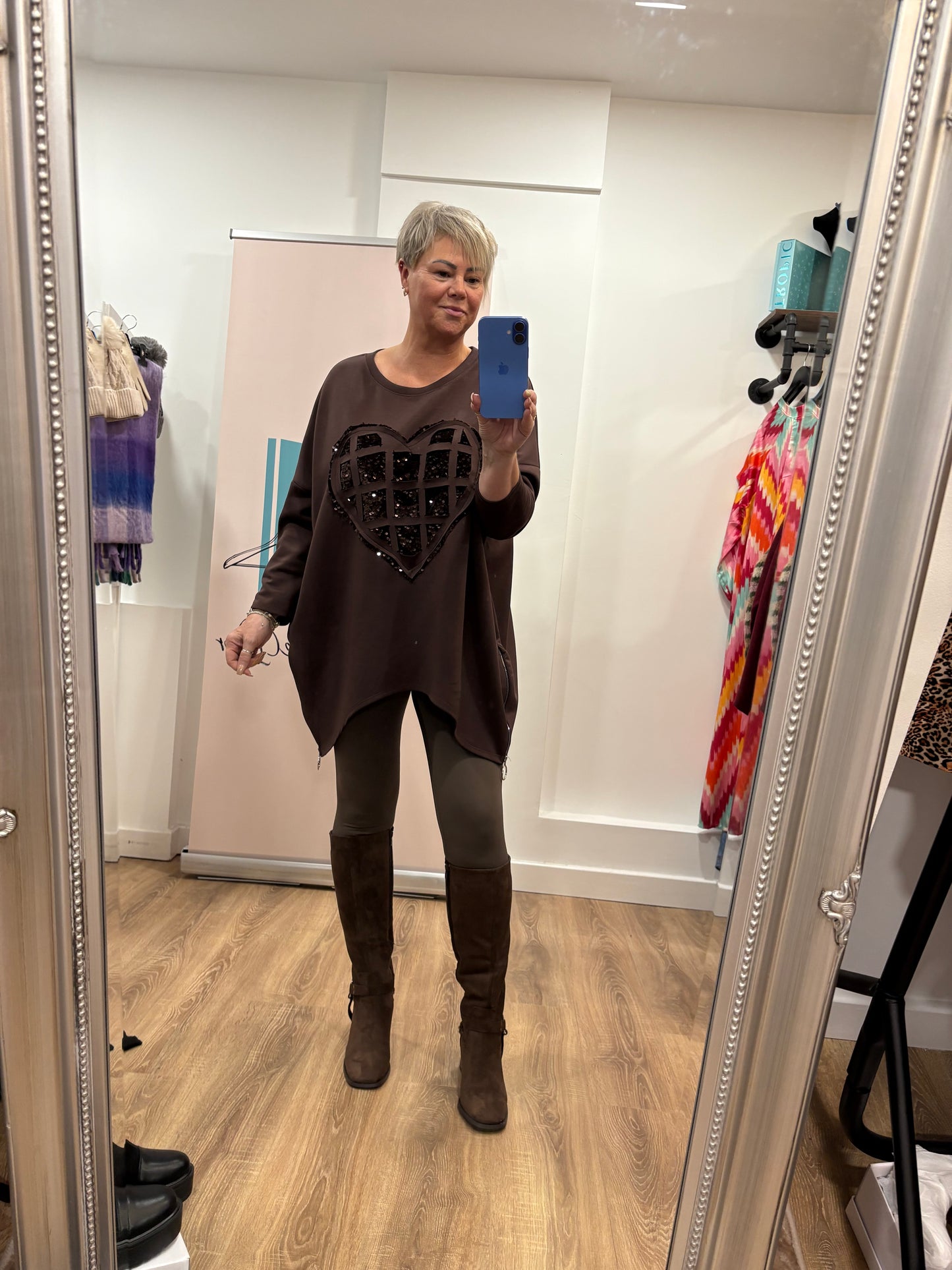 Sequin Heart Zip Sweatshirt