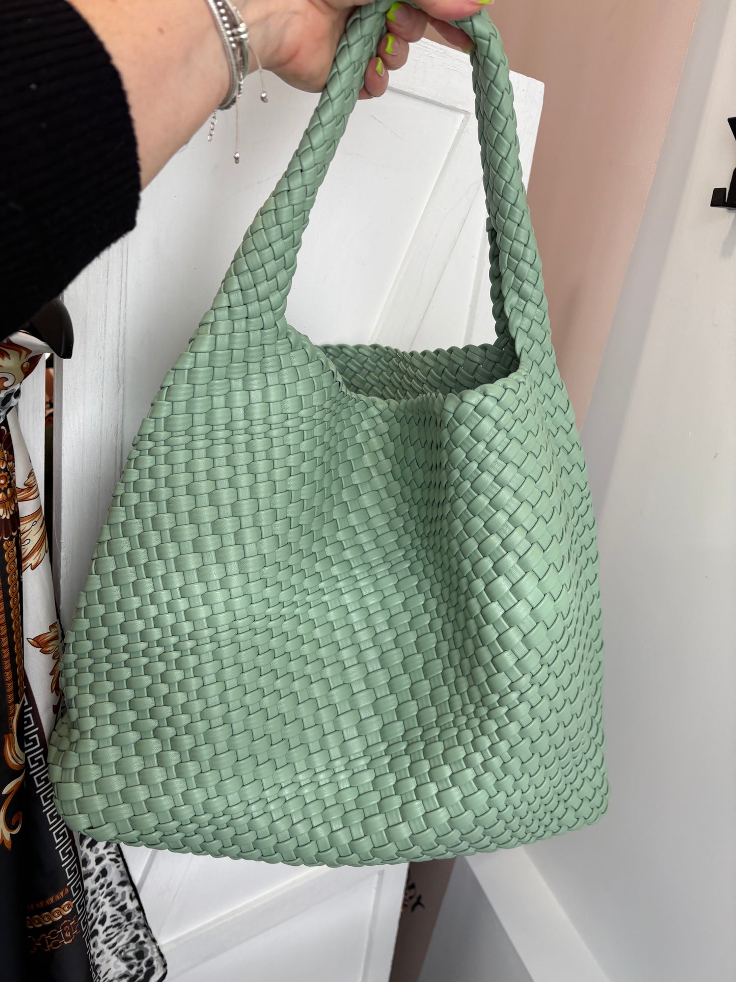 Woven Leather Look Slouch Bag with inner bag