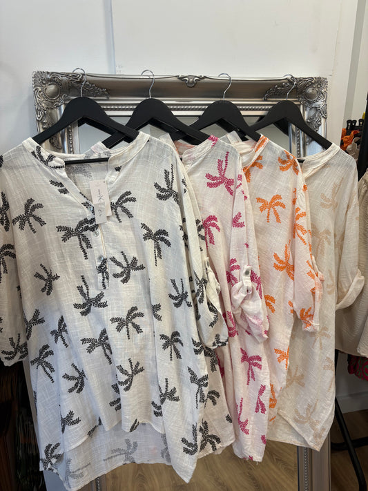Palm Tree Cotton Grandad Shirt