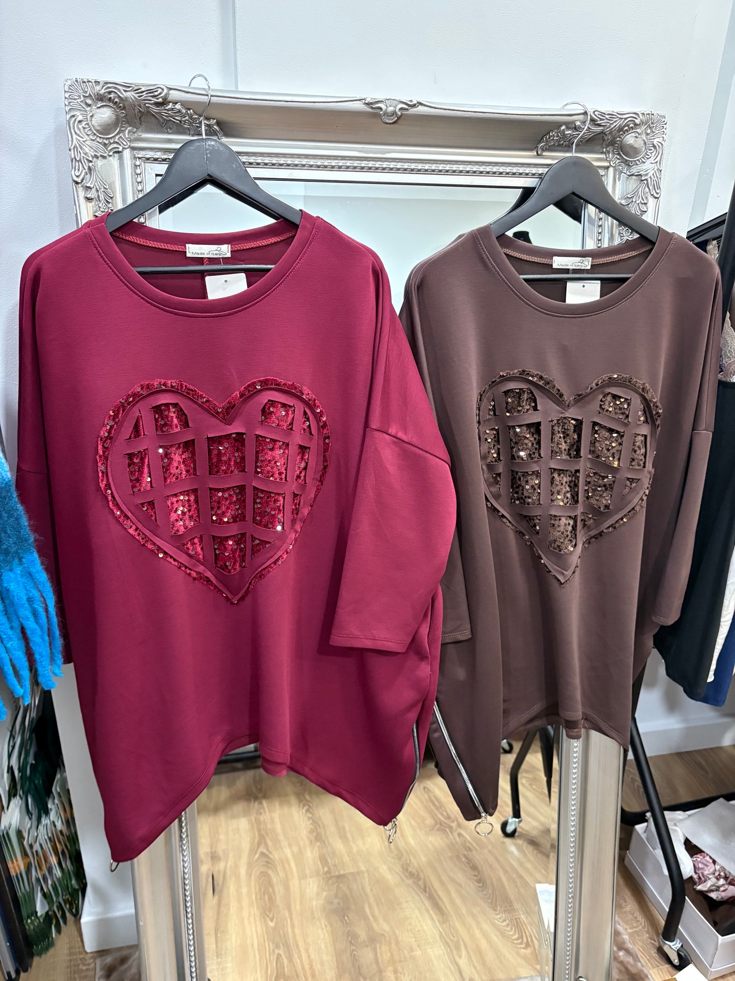 Sequin Heart Zip Sweatshirt