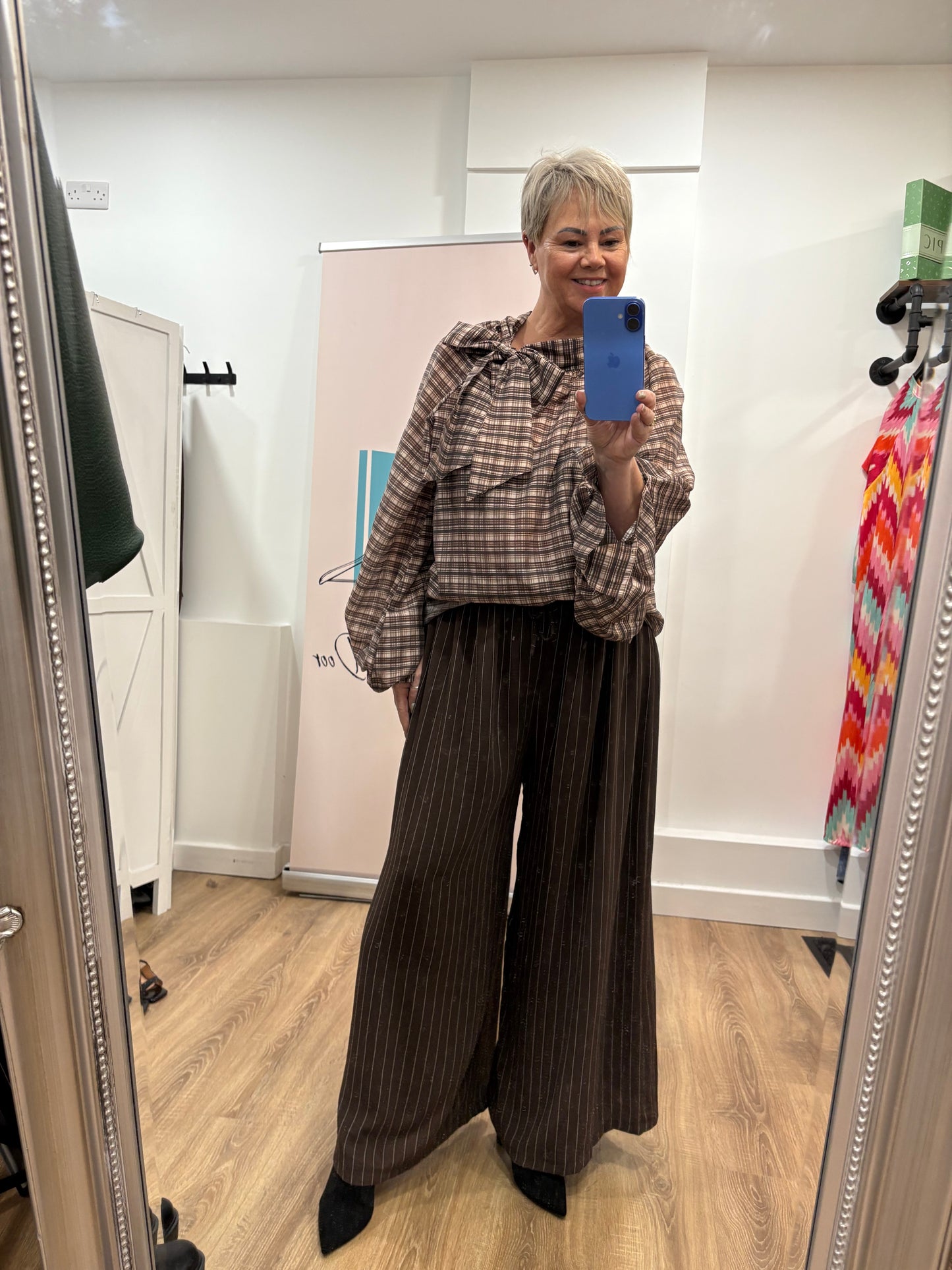 Bow Tie Neck, Checked Blouse