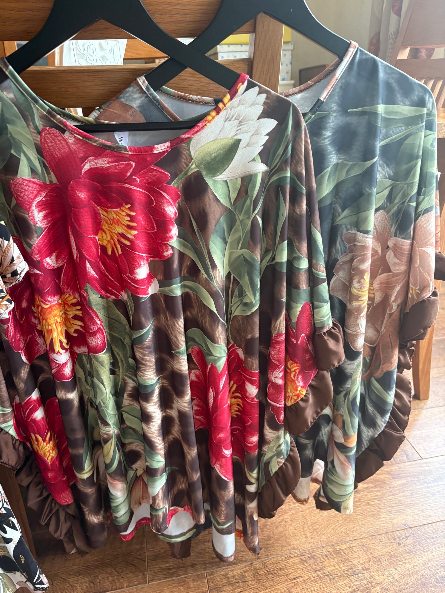 Floral, Frill Edge, Oversized Top