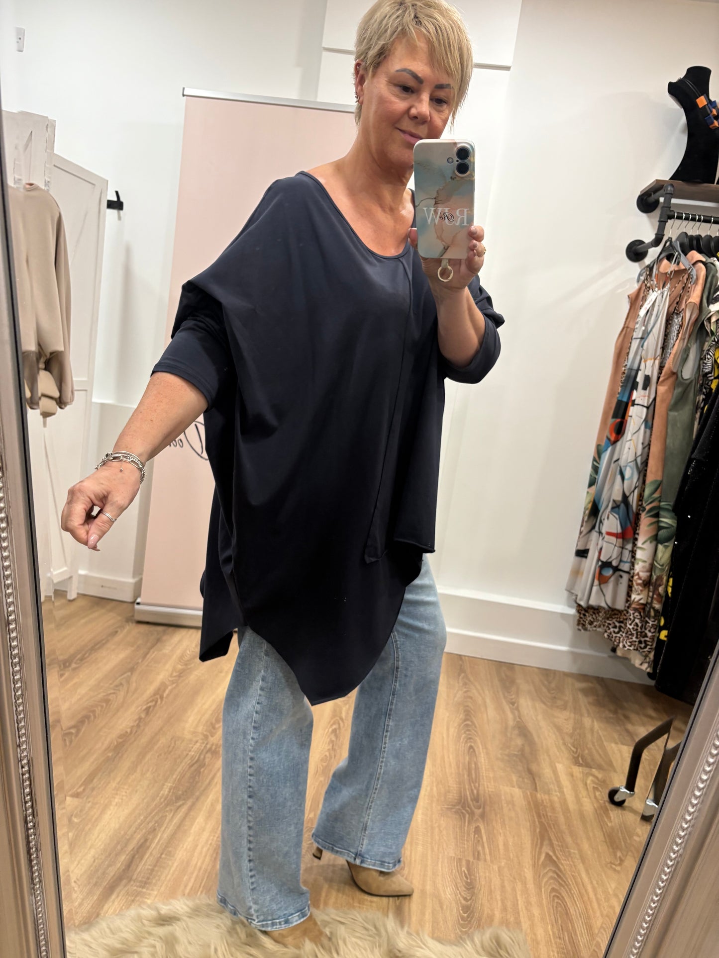 V Neck Asymmetric Hem Sweat