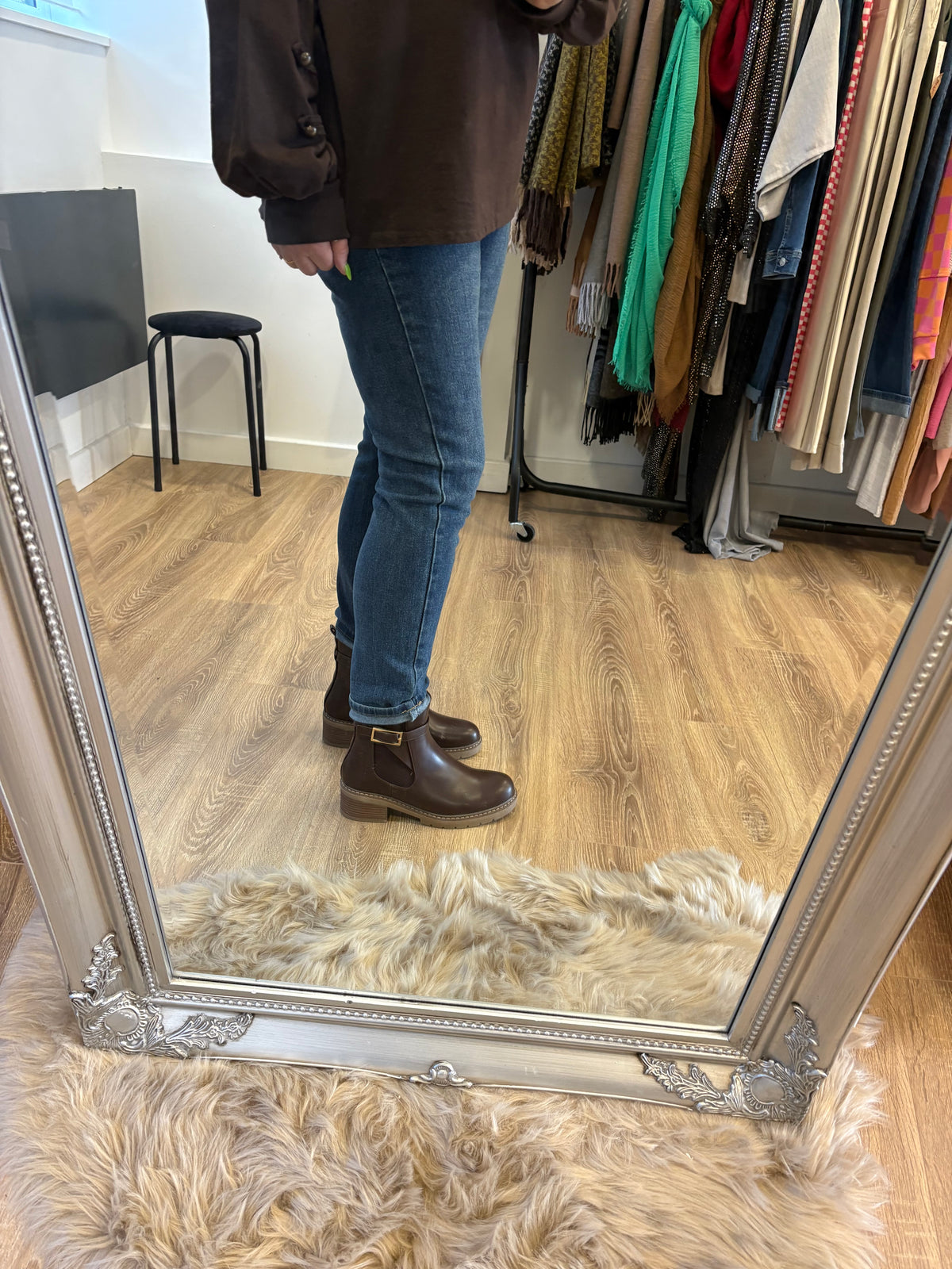 Flat, Buckle Detail Ankle Boots