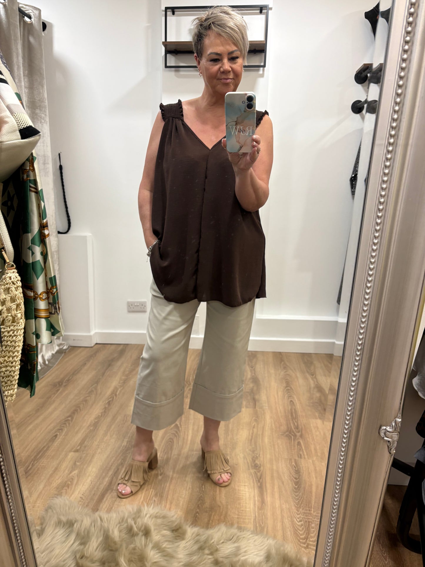 Cropped, Deep Cuff Hem Trousers