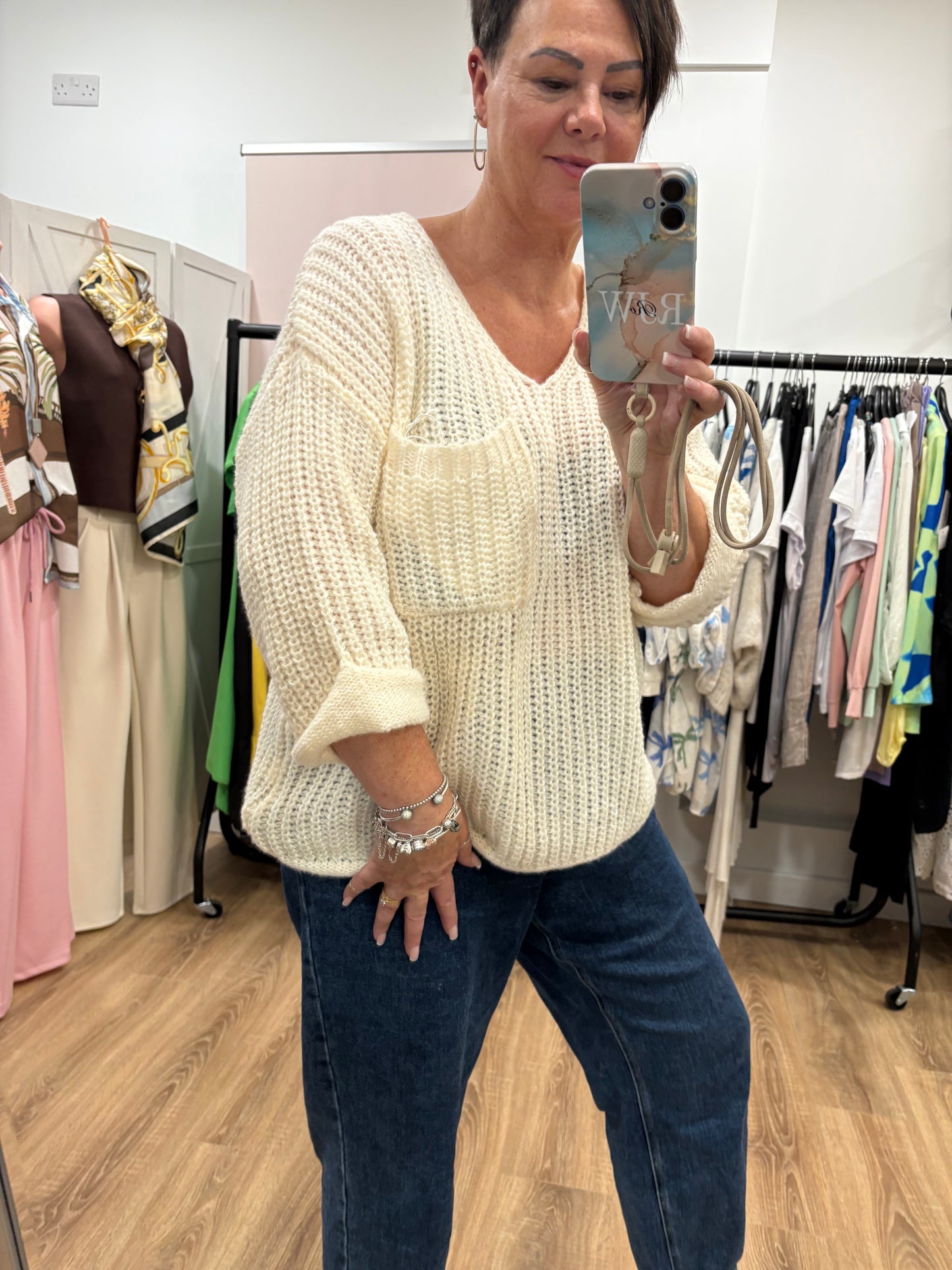 Loose Knit, Half sleeve, pocket jumper
