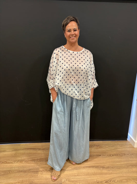 Lightweight, Wide Leg Denim Trouser