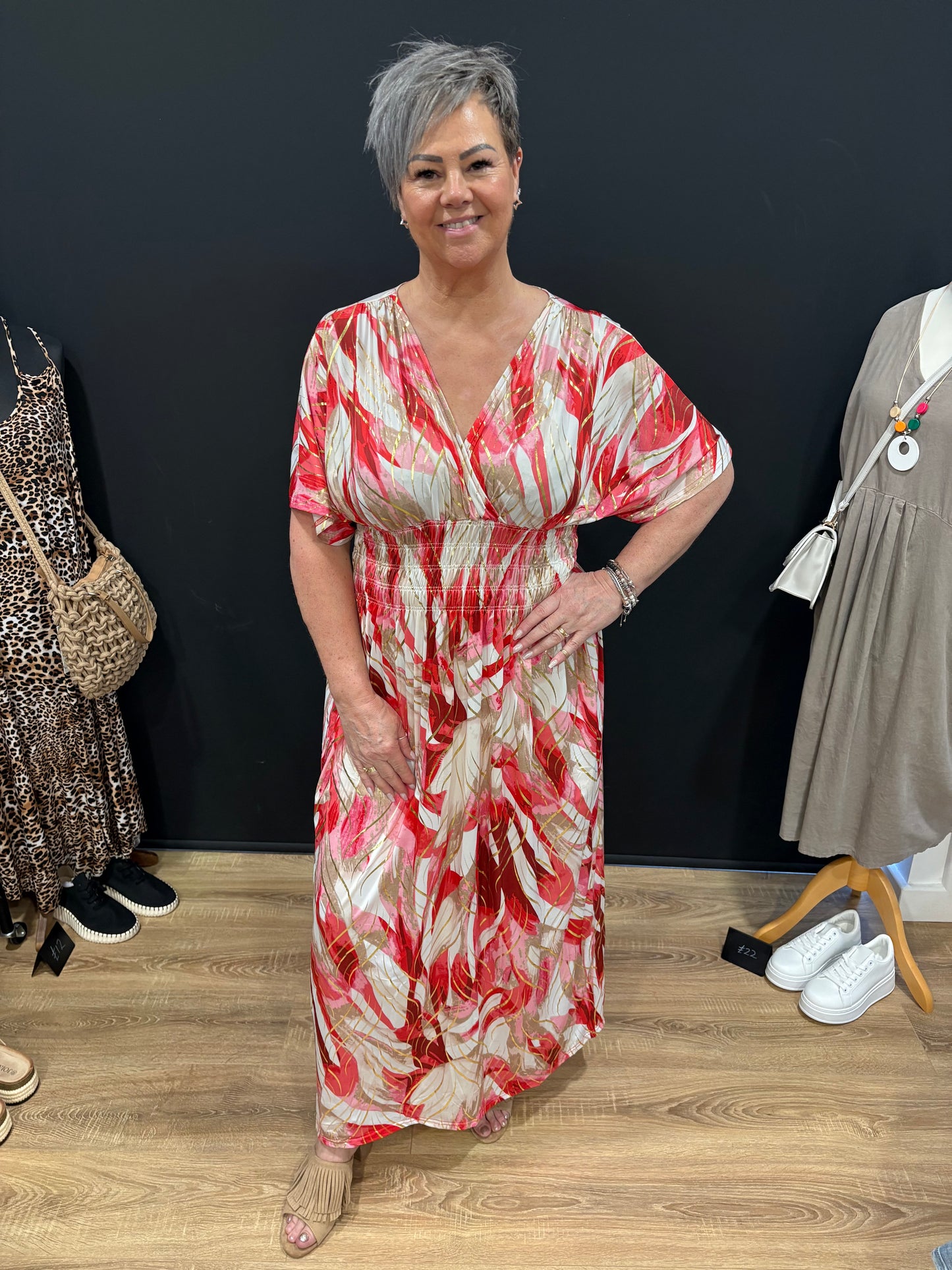 Slinky, Stretch, Gathered Waist Maxi Dress