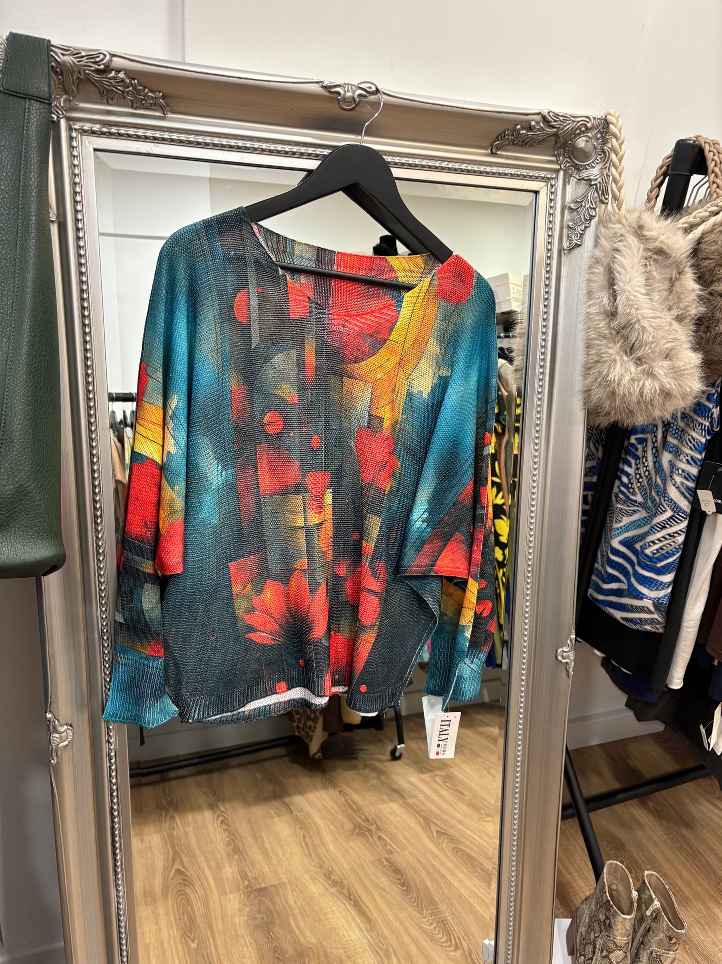 Cotton Print Batwing Jumper