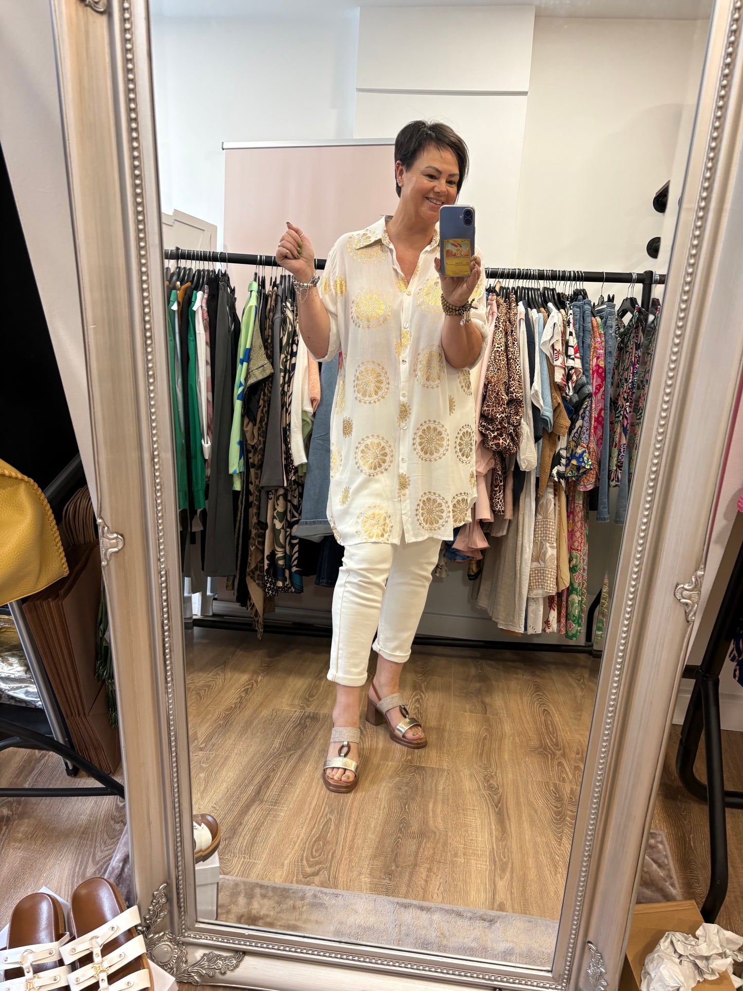 Gold Thread Design Longline Shirt