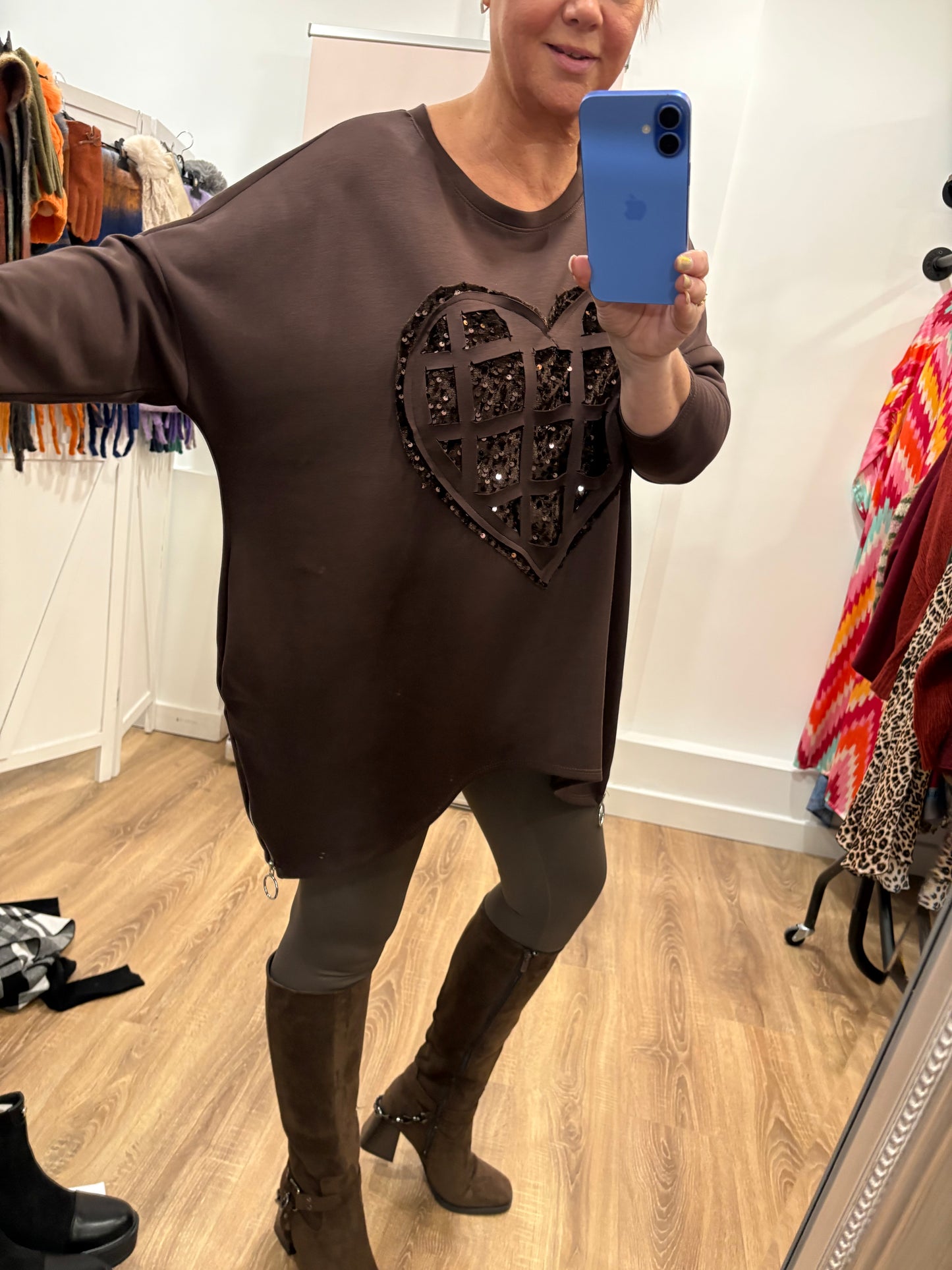 Sequin Heart Zip Sweatshirt