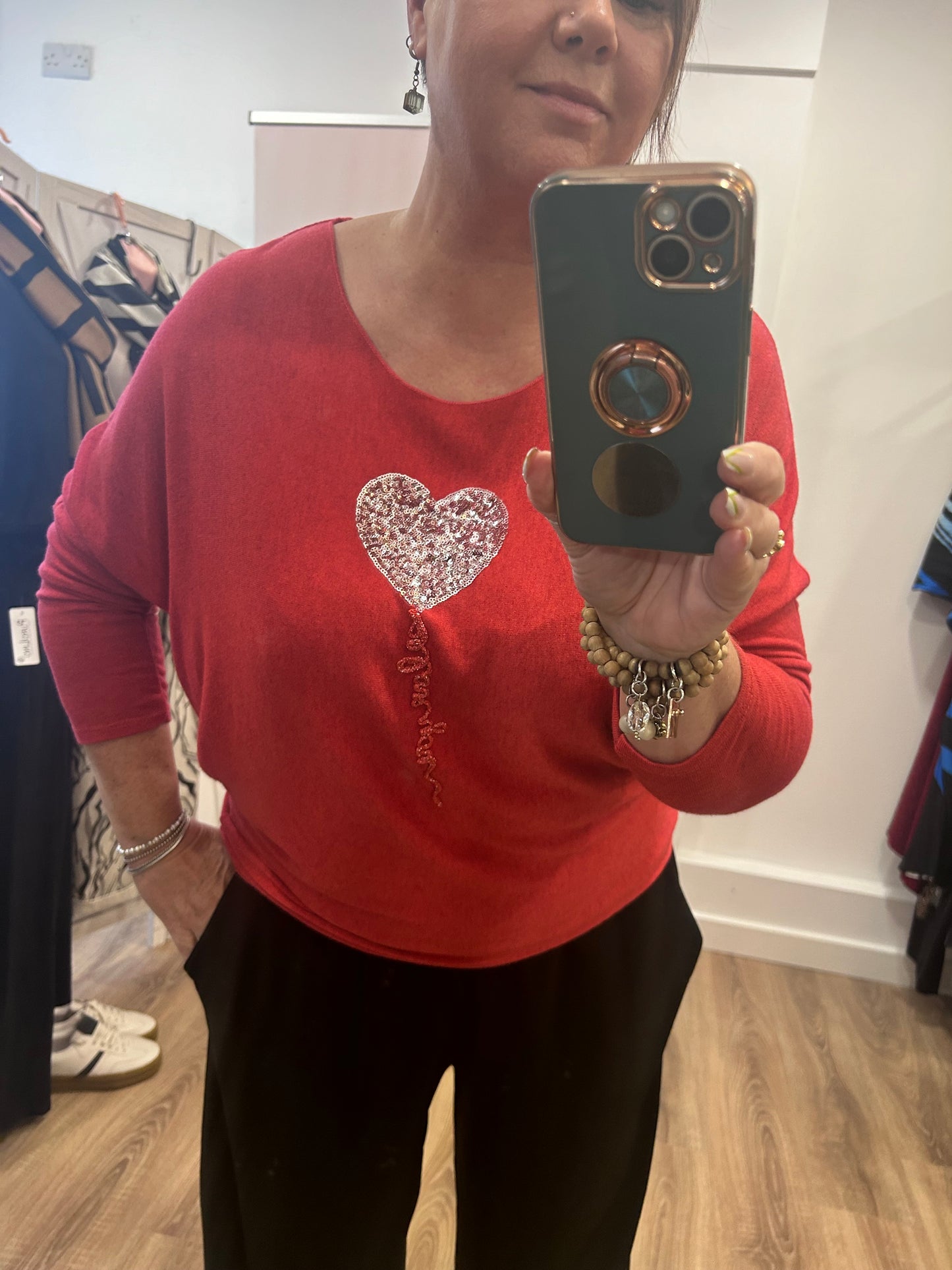 Sequin Heart Fine Knit Jumper