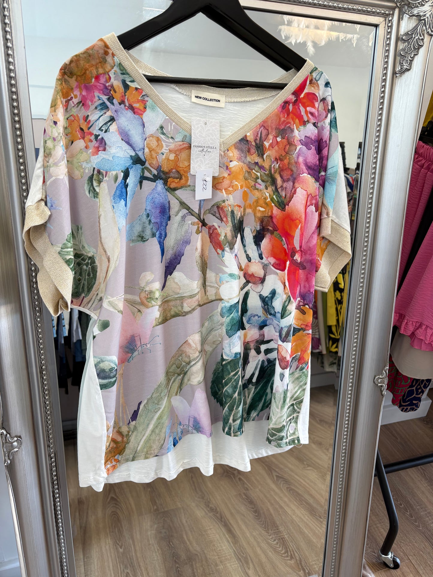 Gold Shimmer Edge, V neck Blouse