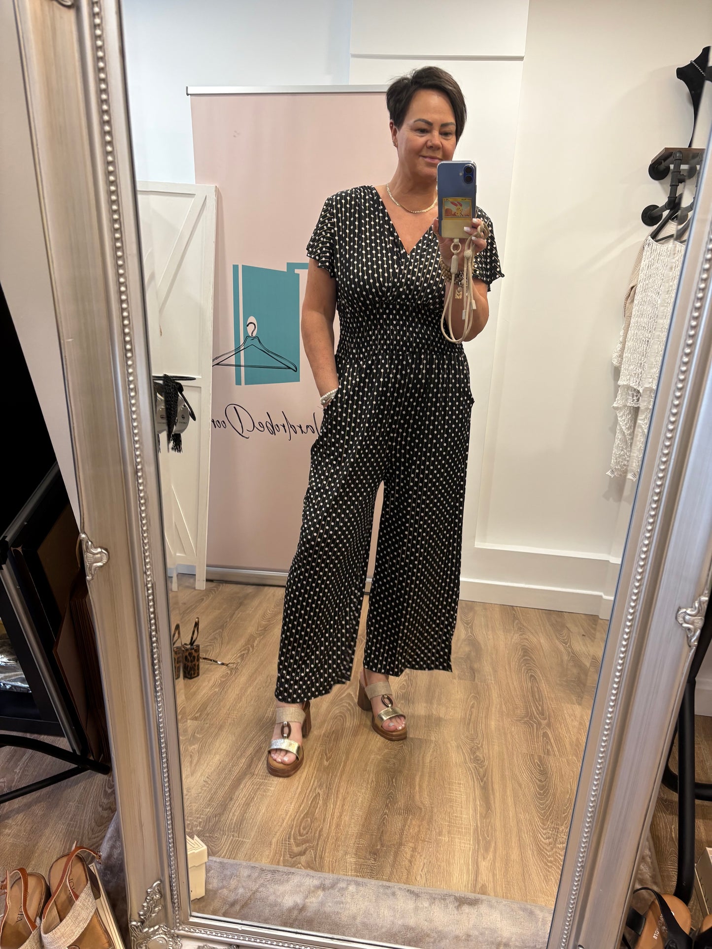 Polka Dot Slinky Stretch Jumpsuit with Elasticated Waist