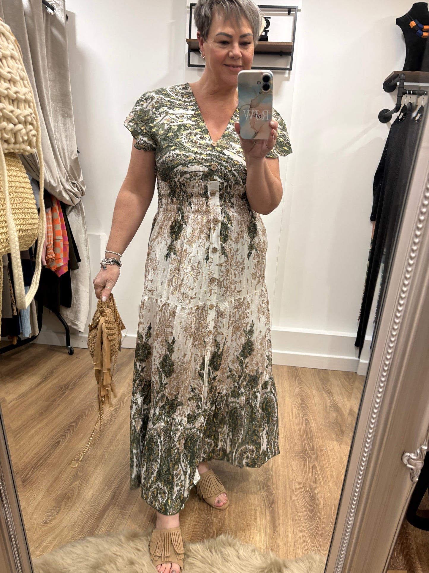 Paisley, Button Detail Maxi Dress