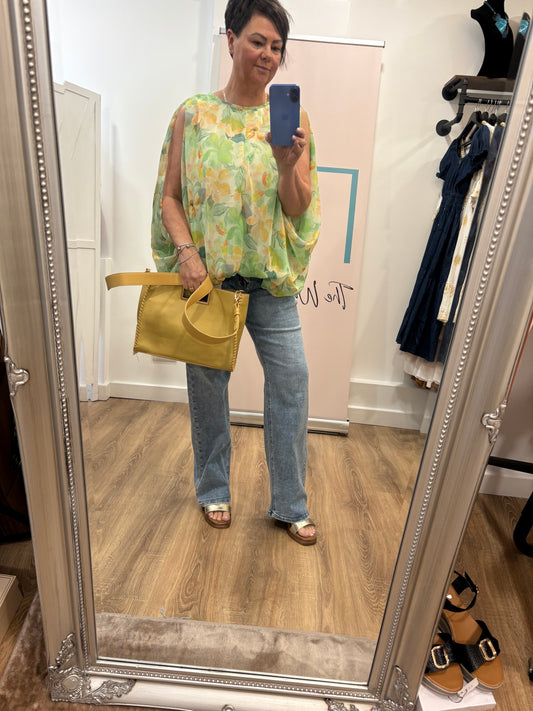 Chiffon Flower, Gathered Hem Blouse.