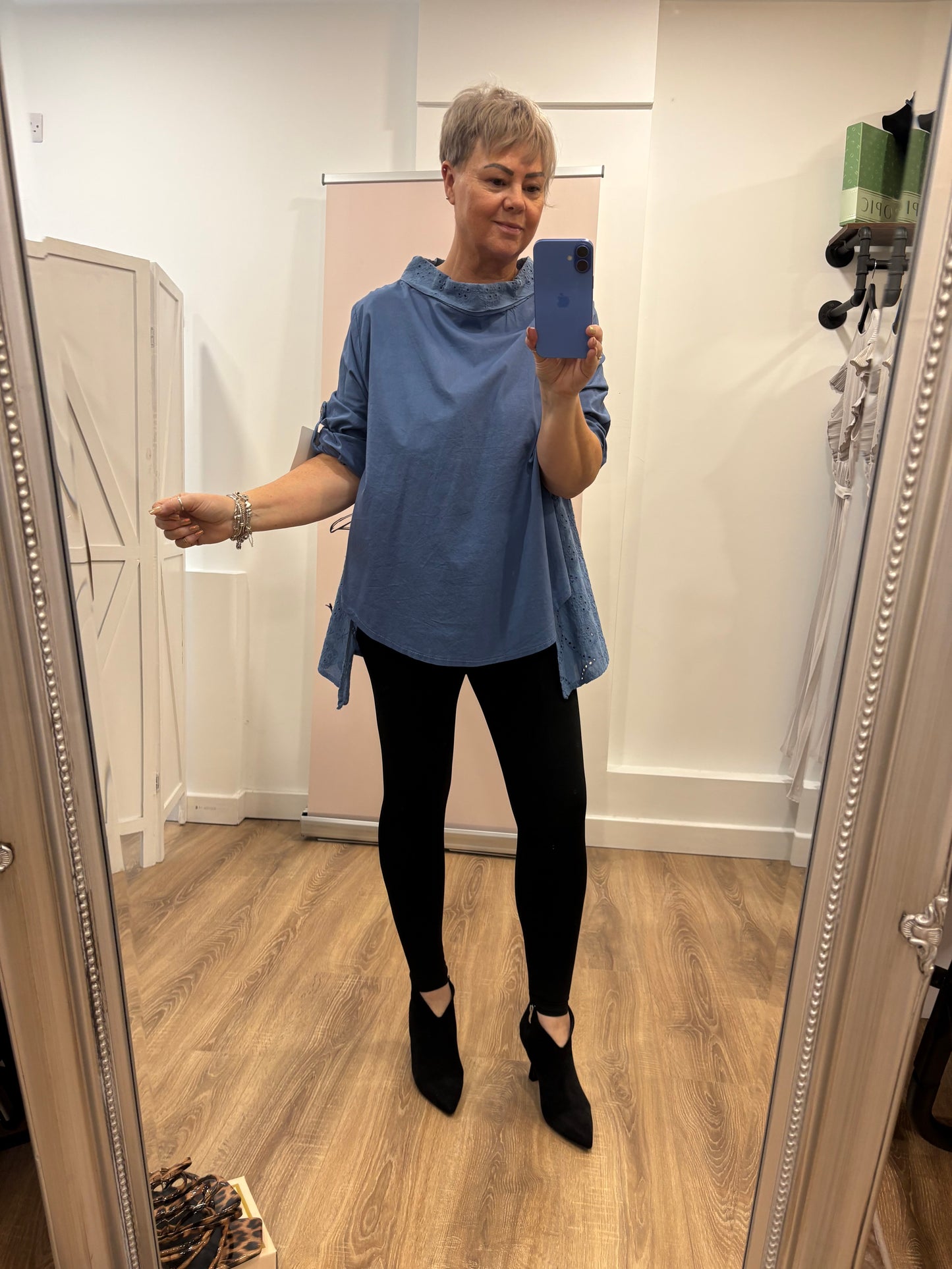 Broderie Anglaise Cowl Neck Blouse