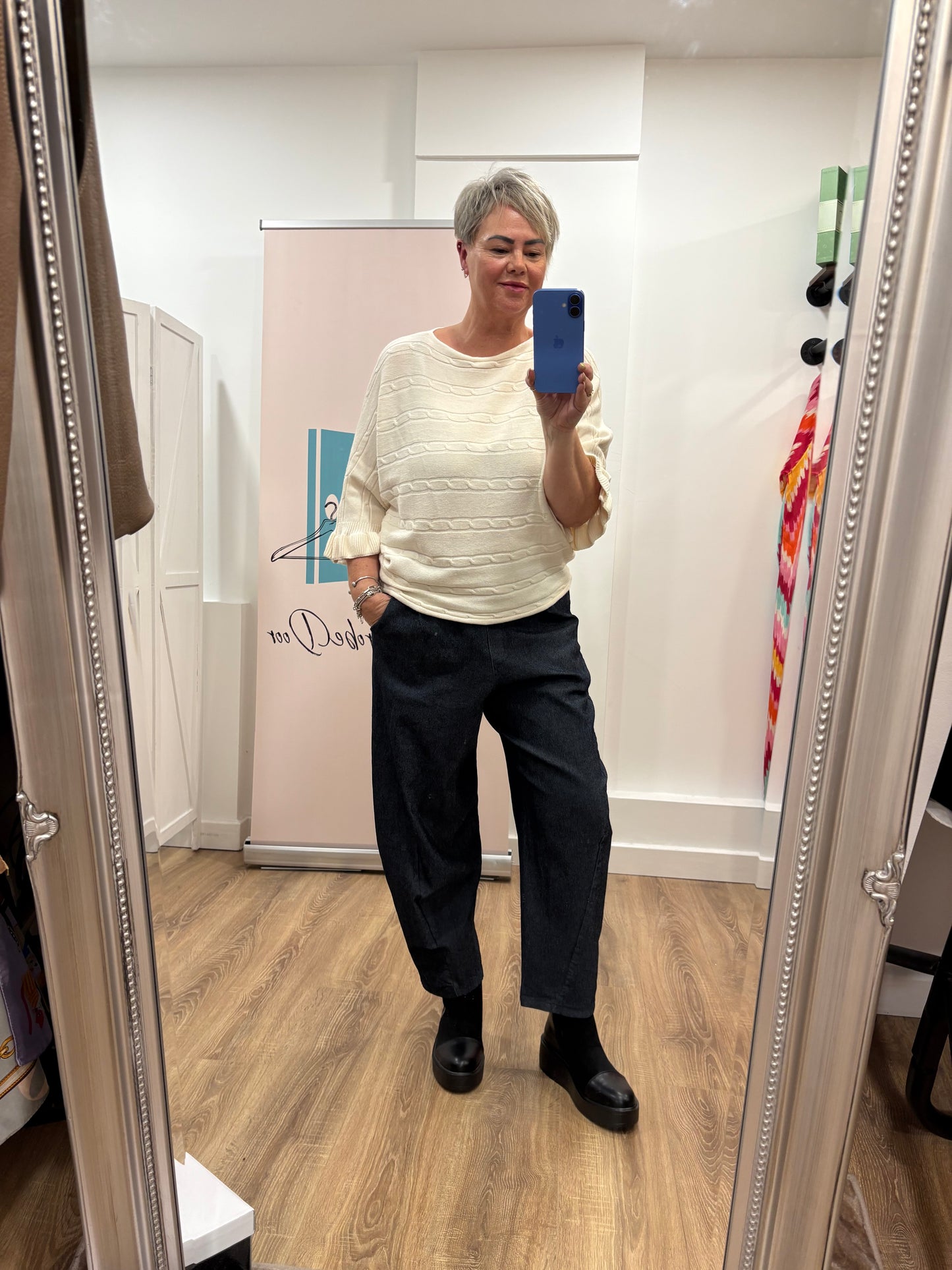 Tapered, Twist Seam Denim Cropped Trousers