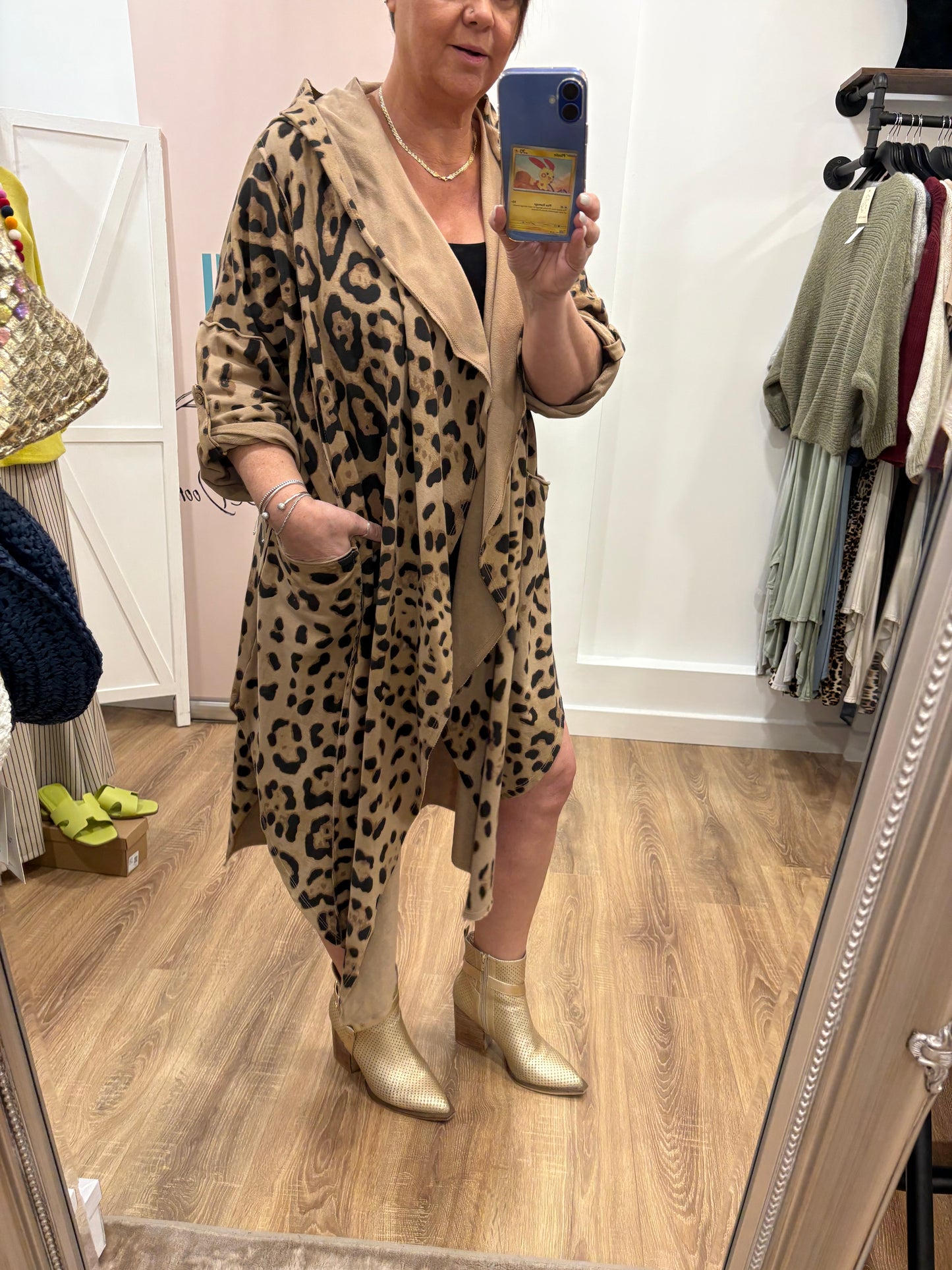 Longline, Animal Print, Hooded Cardigan.