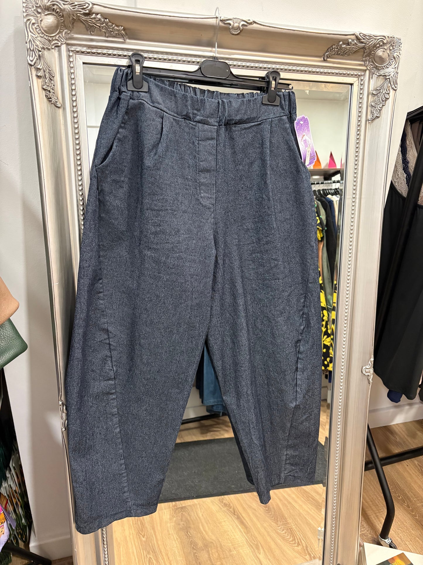 Tapered, Twist Seam Denim Cropped Trousers