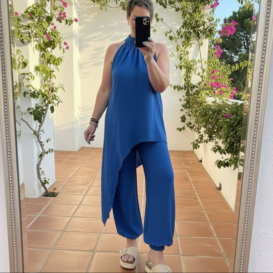 Halter Neck Trouser Set - Blue