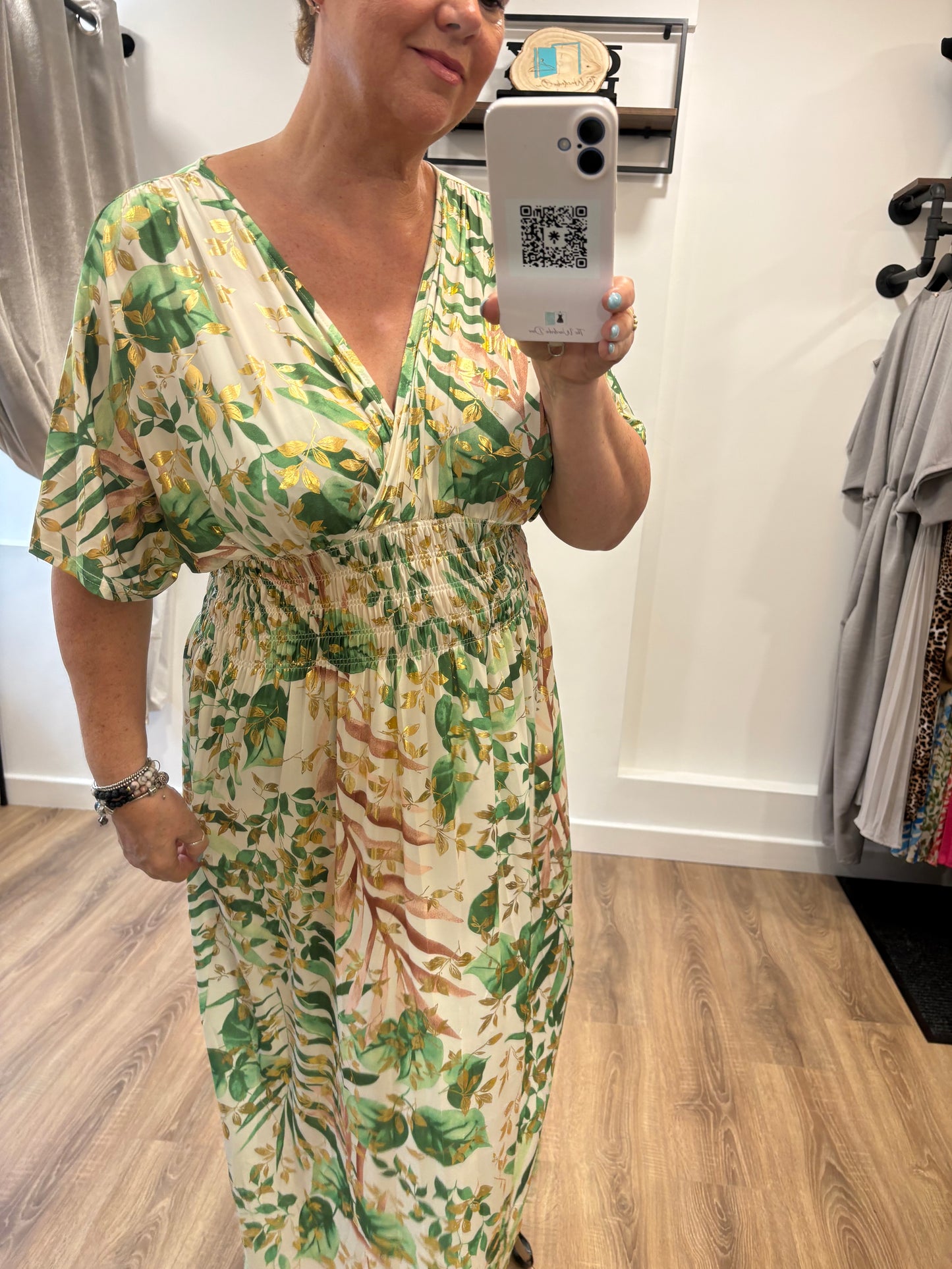 Slinky, Stretch, Gathered Waist Maxi Dress