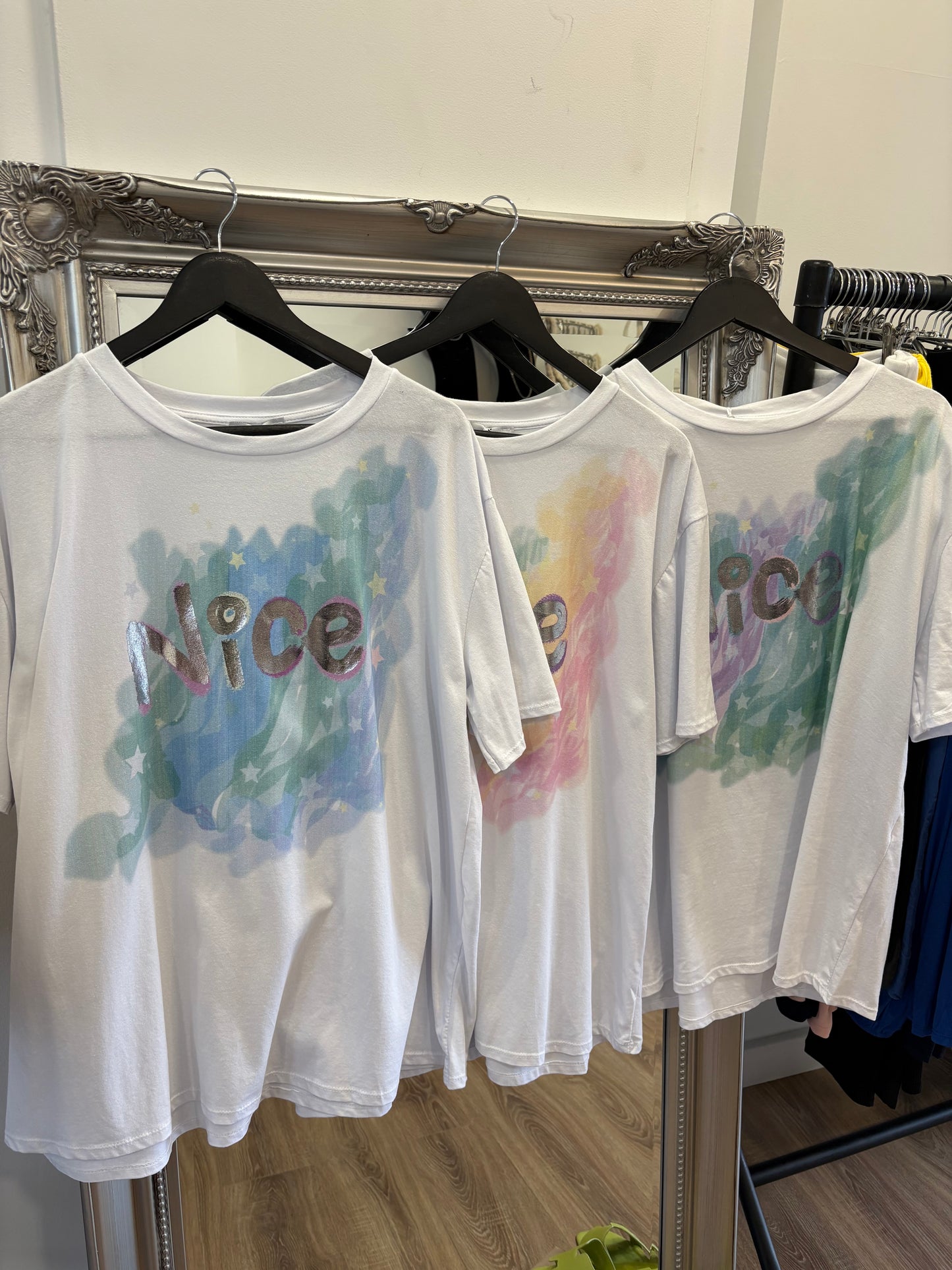 ‘Nice’ Silver Foil Design T-shirt.