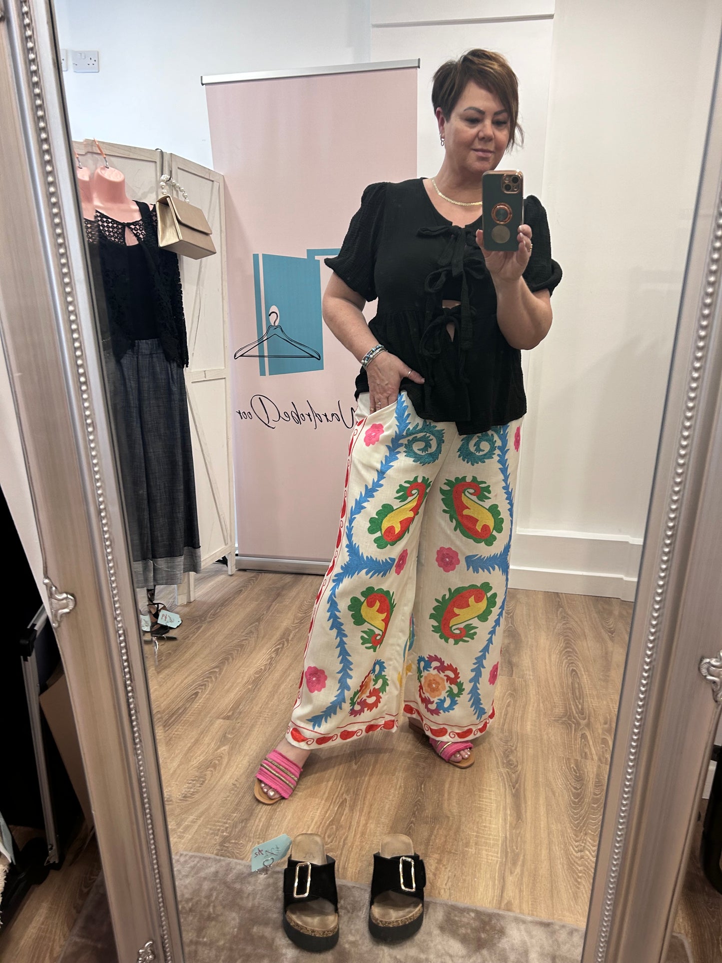 Drawstring Pattern Palazzo Trousers