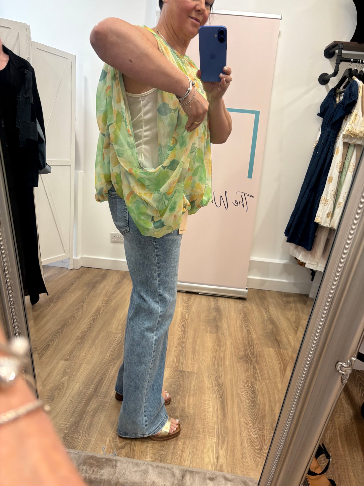 Chiffon Flower, Gathered Hem Blouse.