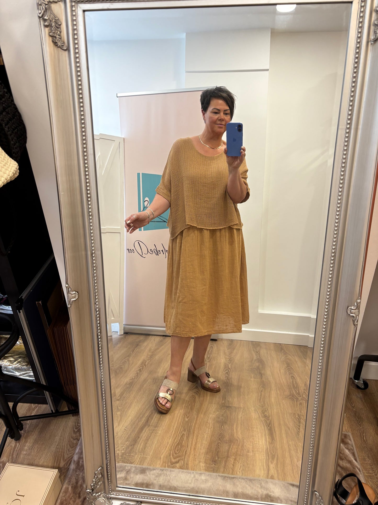 Linen Dress with Netted Top
