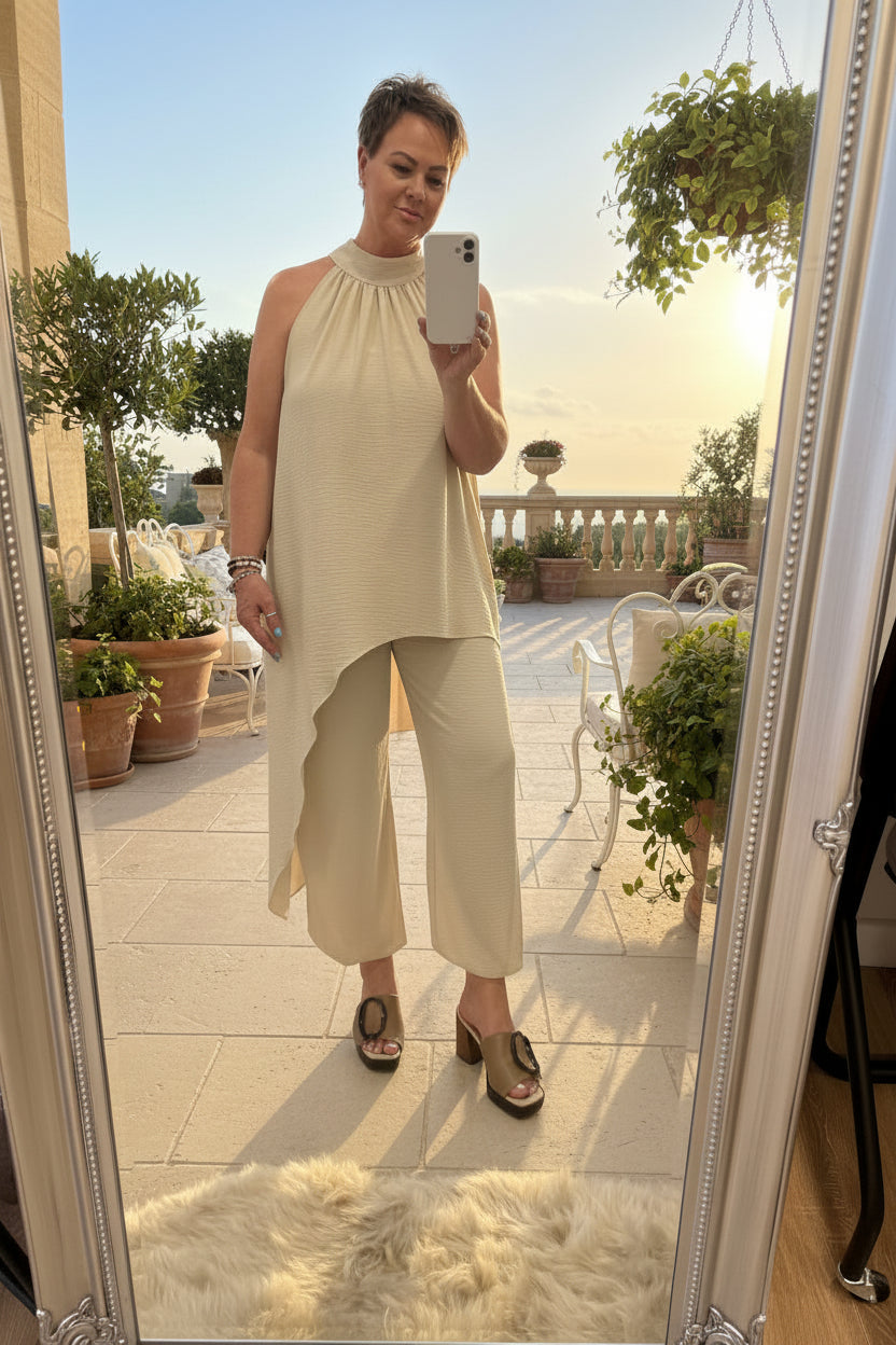 Halter Neck Trouser Set - Cream